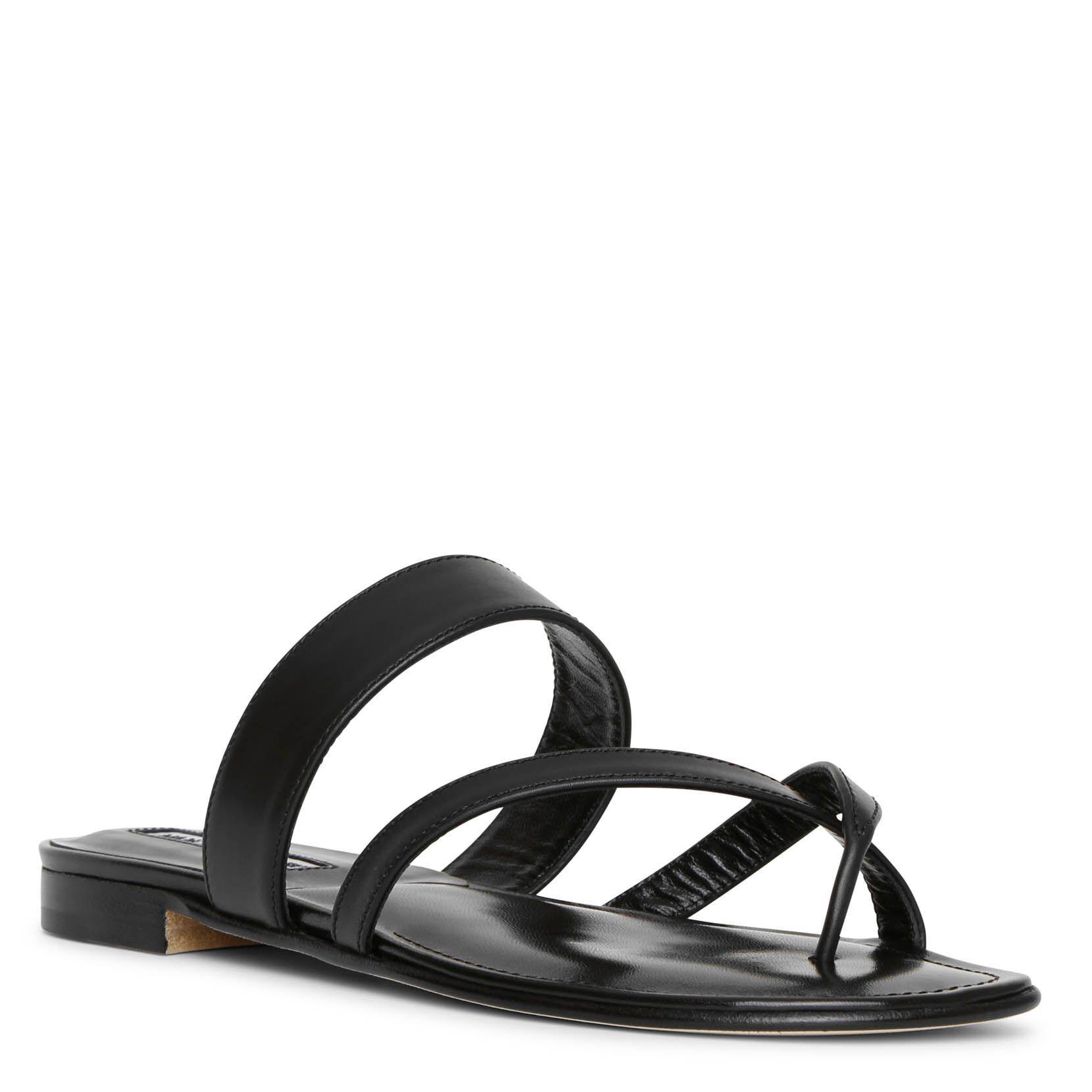 Manolo Blahnik Susa Flat Leather Sandals in Black - Save 1% - Lyst