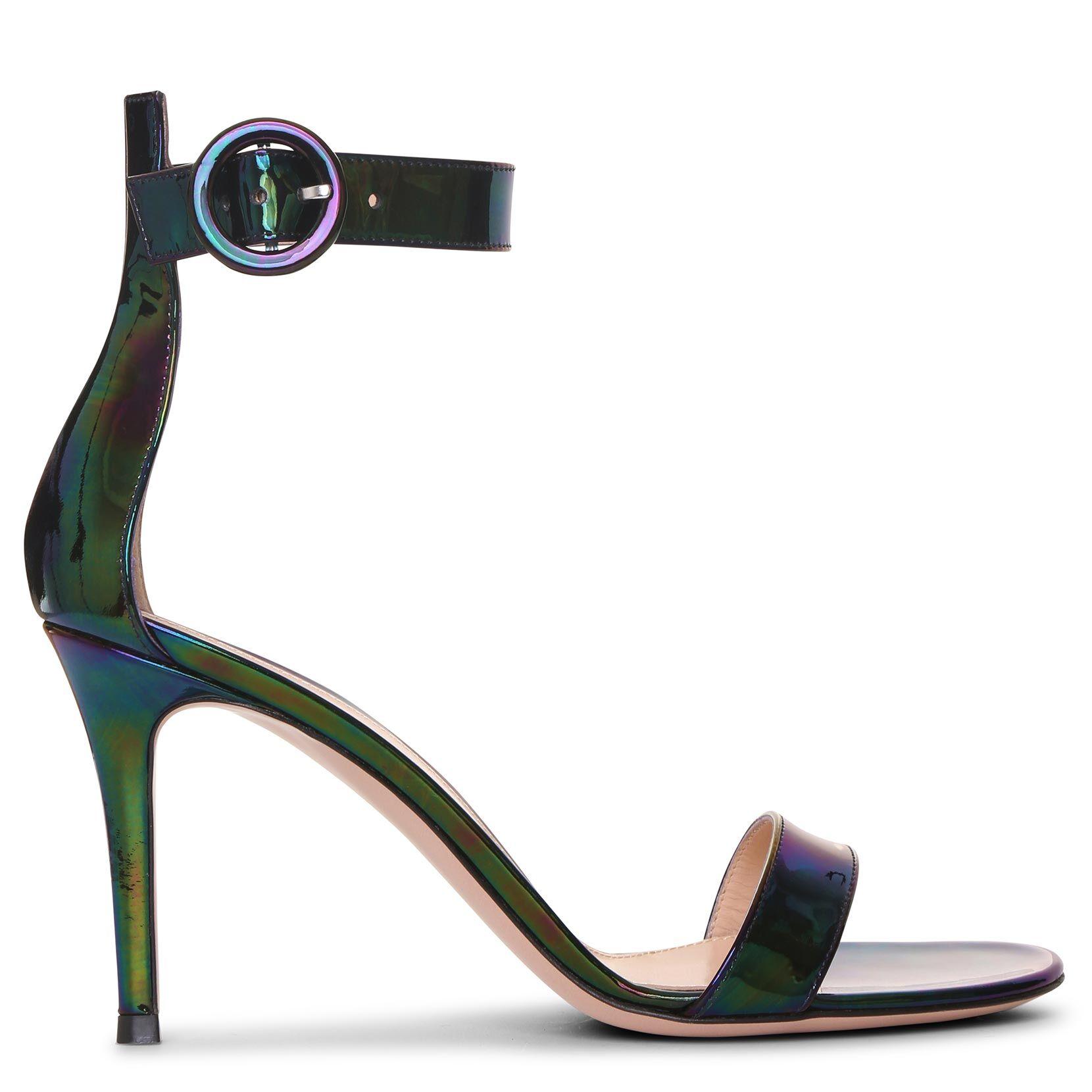 gianvito rossi asymmetric oil patent sandals
