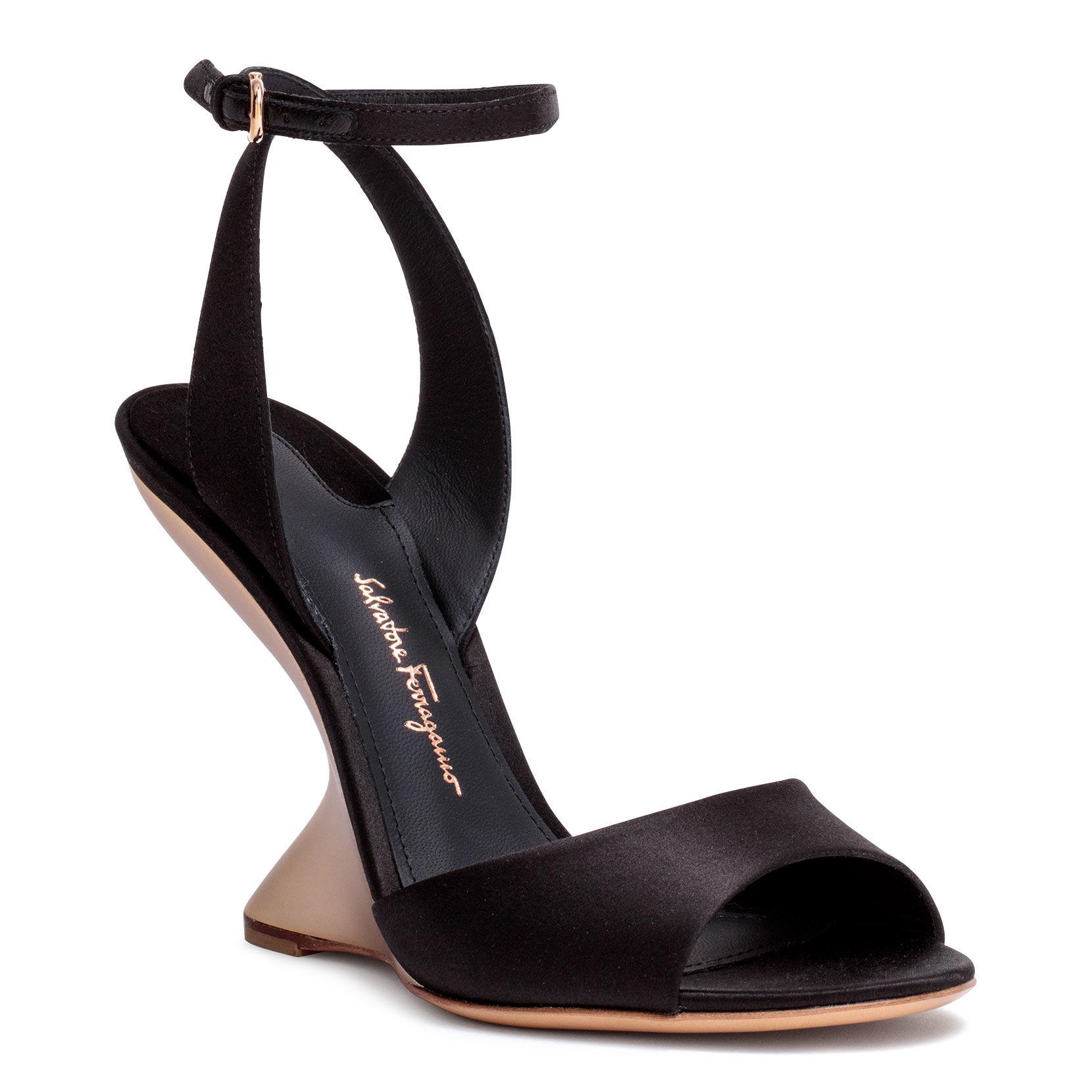 black satin wedge sandals