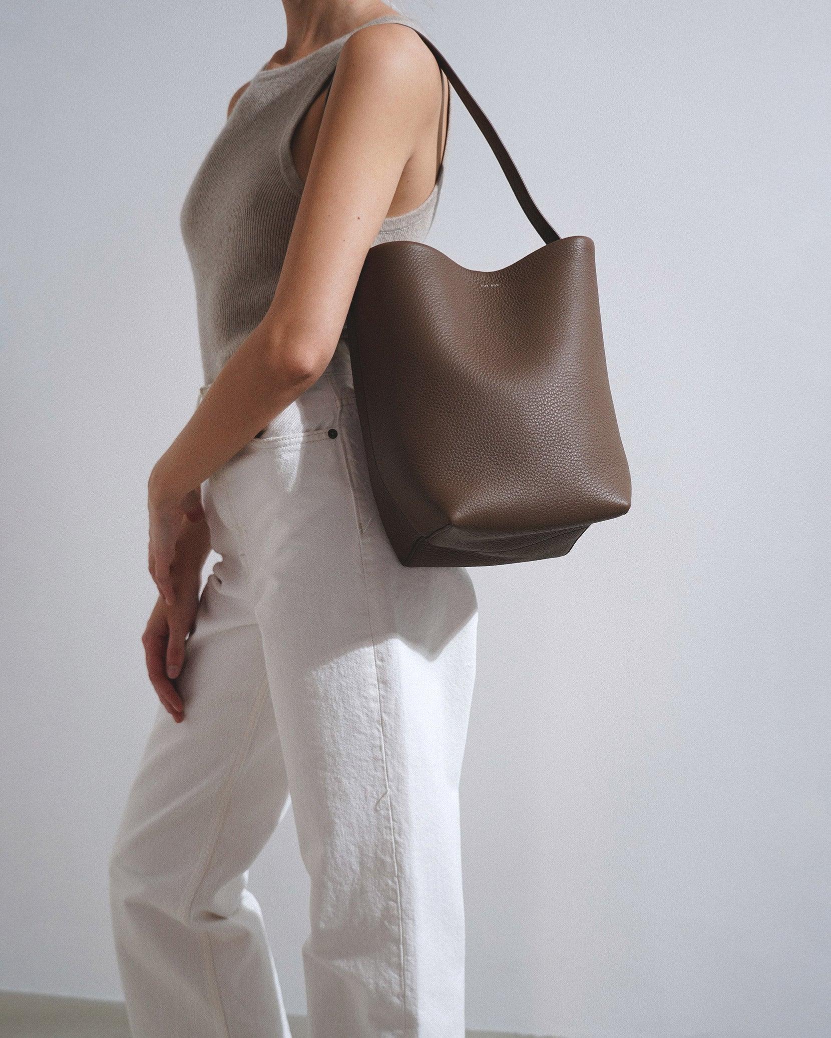The Row Medium N/s Dark Olive Leather Tote Bag in Brown | Lyst UK