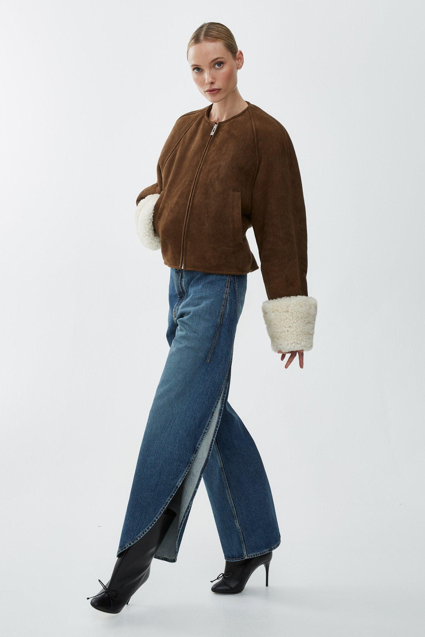 Alaïa Shearling Aviator Jacket in Blue | Lyst