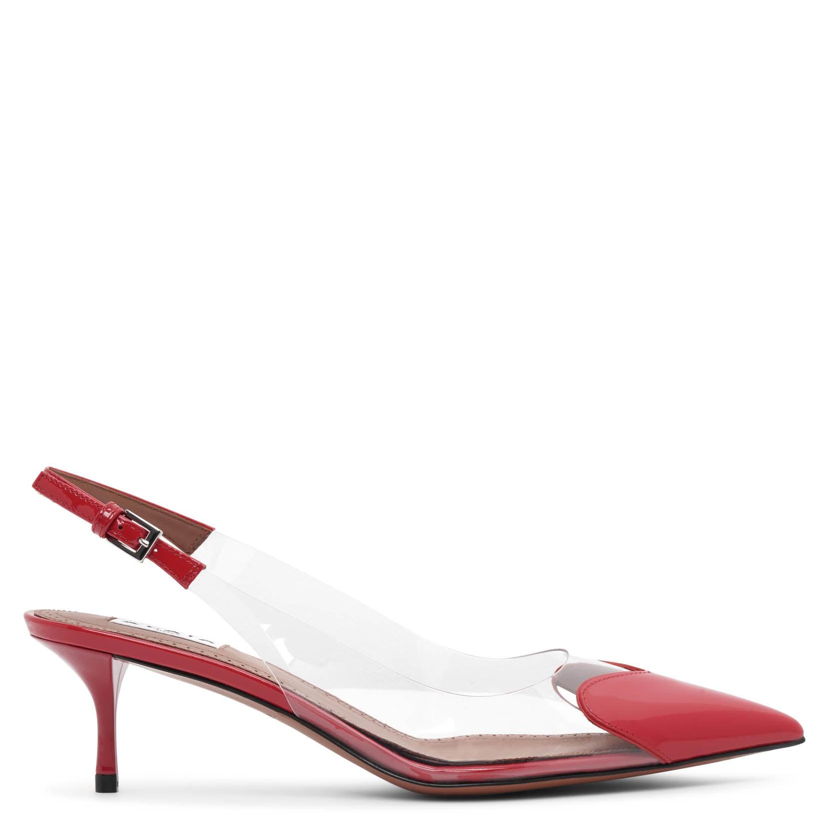 【関税&送料込】Alaia Slingback Le Coeur In Vernice E Pvc ALAÏA Le Cœur leather and PVC slingback pumps | NET-A-PORTER