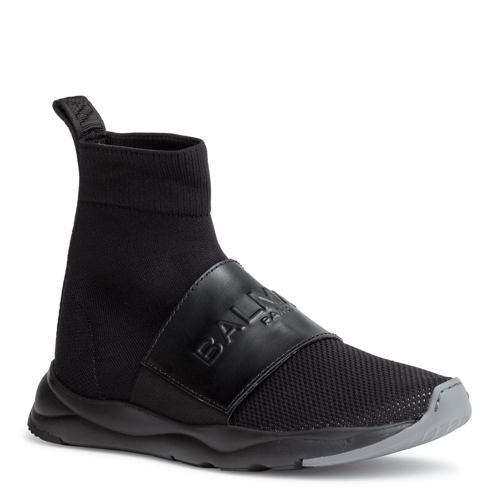 Balmain Leather Cameron Black Mesh Sock Sneakers - Lyst