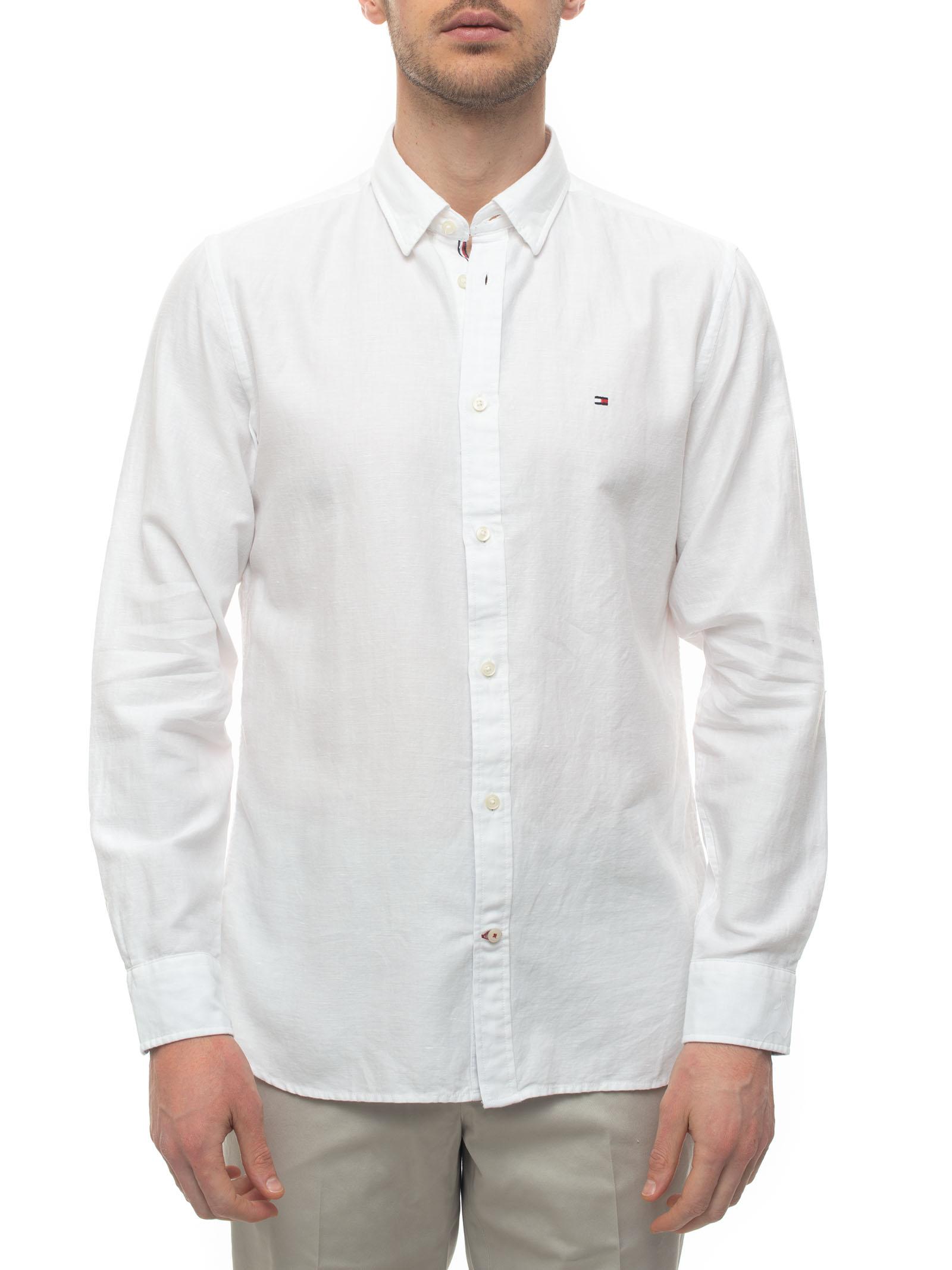 Tommy Hilfiger Long-sleeved Linen Shirt White Cotton for Men | Lyst