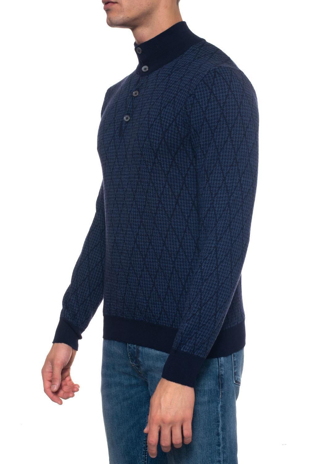 Andrea Fenzi Wool Pullover With 4 Buttons in Blue for Men - Lyst