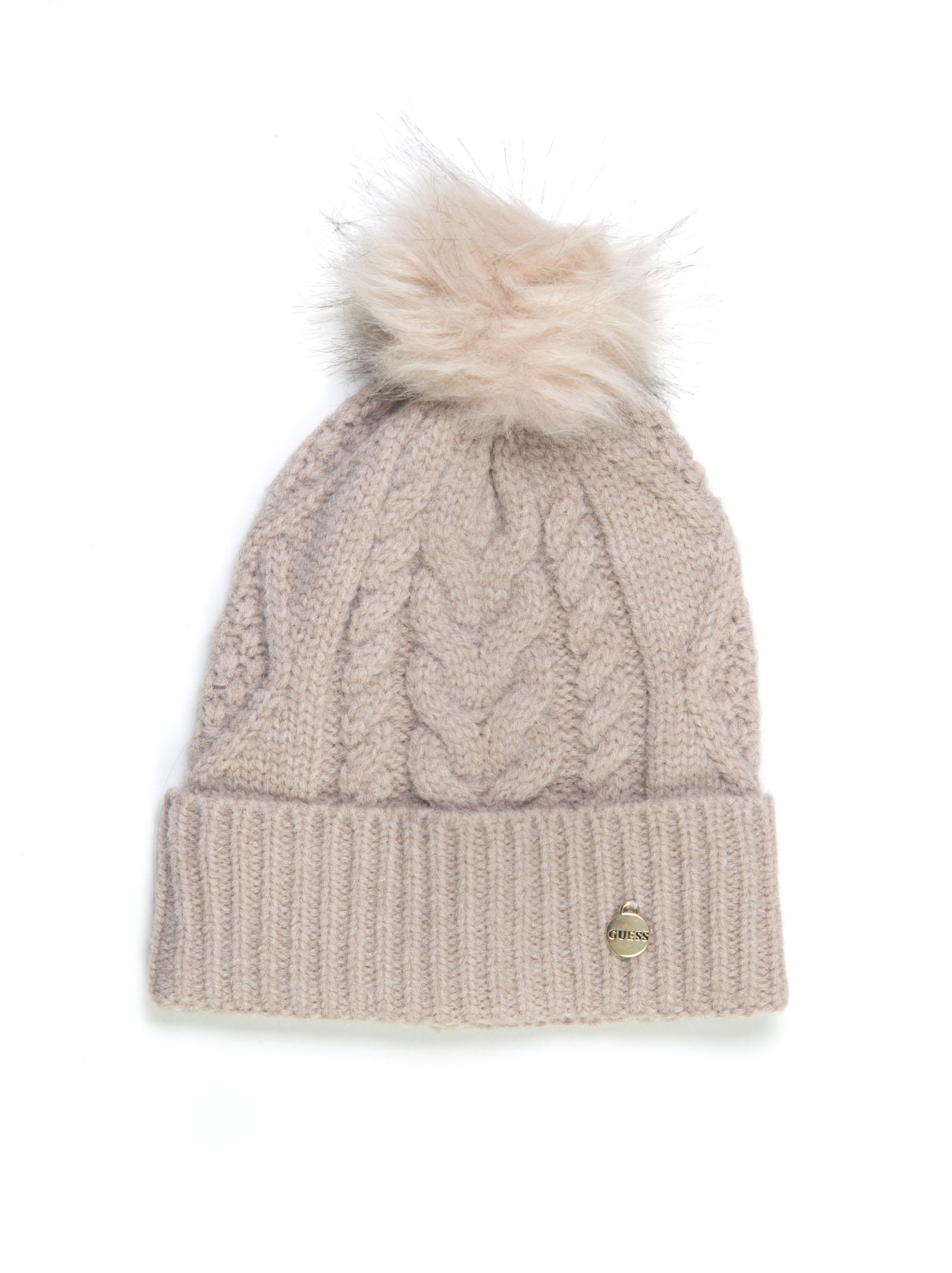 Guess Beanie With Pom Poms Light Grey in Natural | Lyst