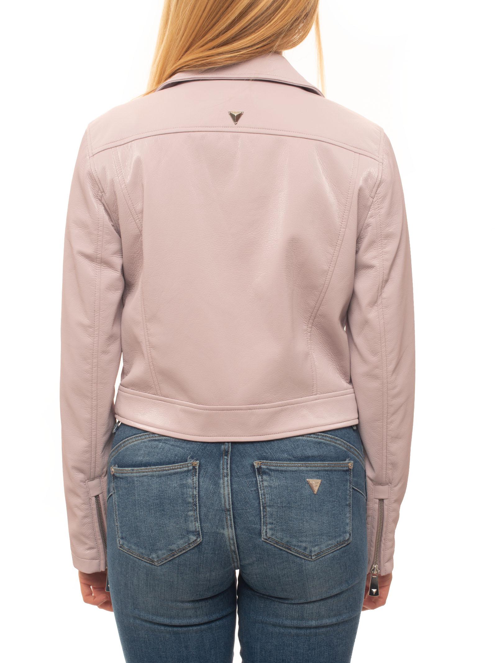 guess pink leather jacket