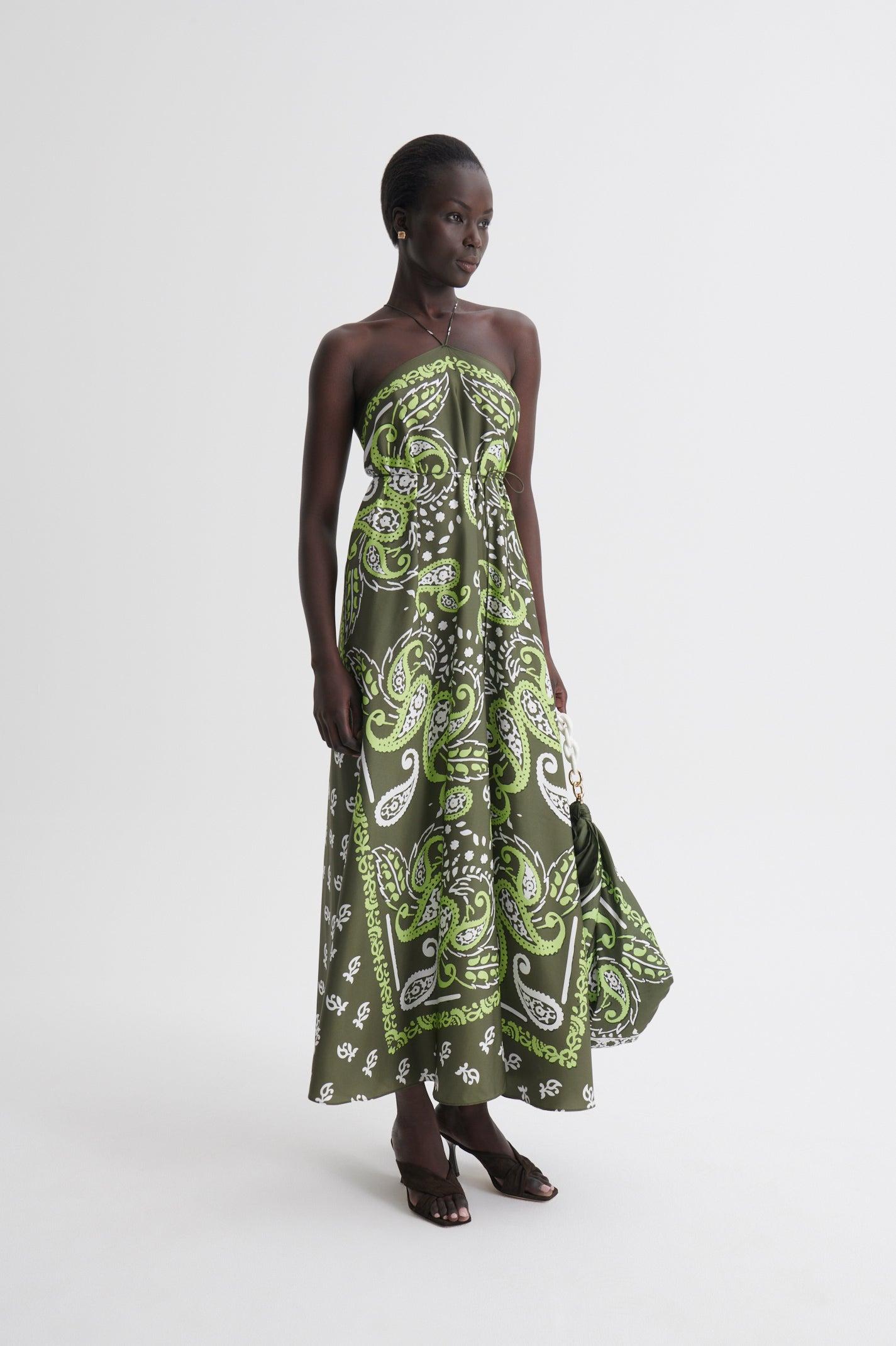 green scanlan theodore dress Scanlan Theodore - Silk Jacquard Gather Sleeve Dress - Women's 100% Silk Wrap Dress - Martini