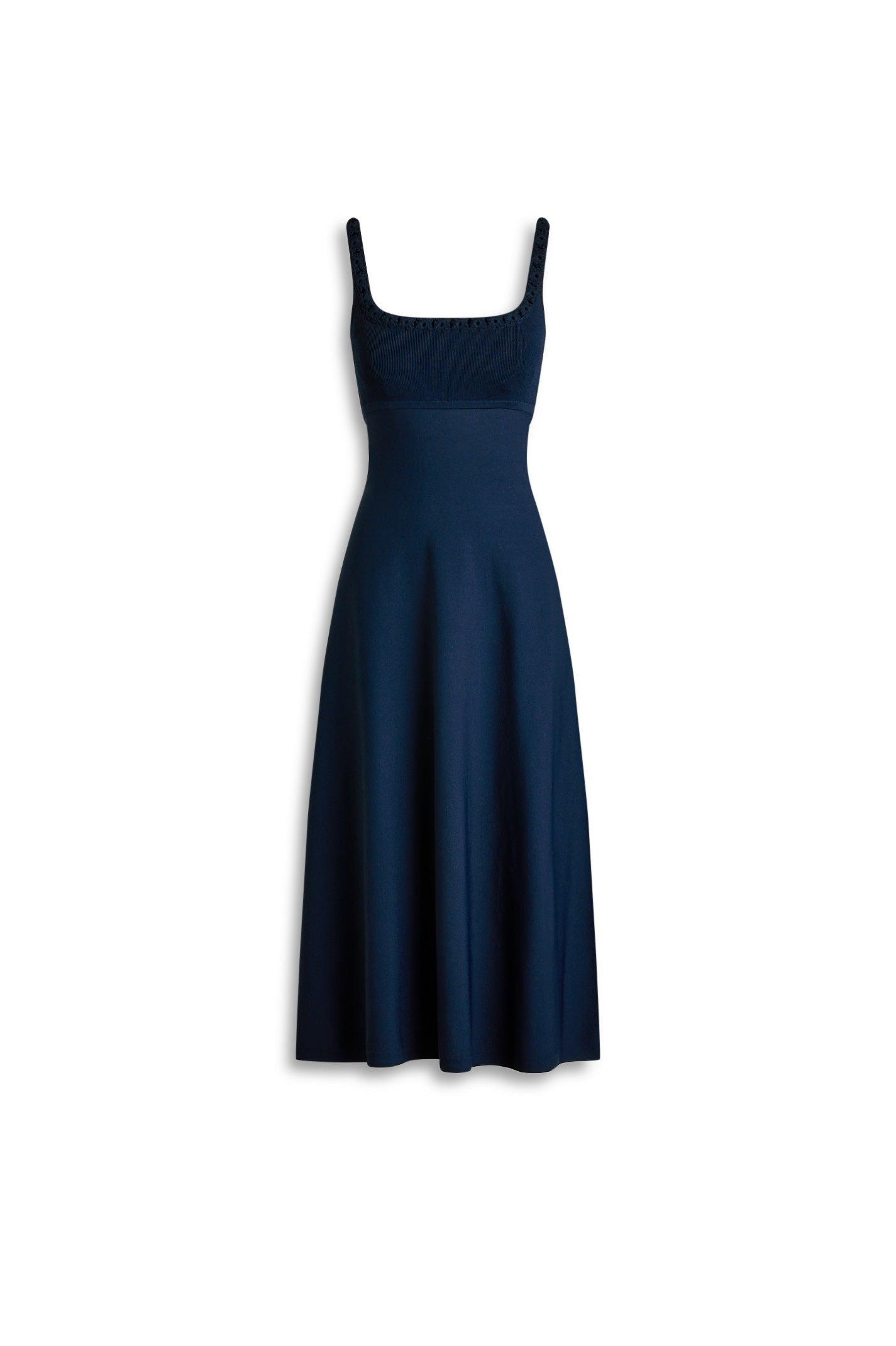Scanlan Theodore Crepe Knit Daisy Neck Dress in Blue | Lyst