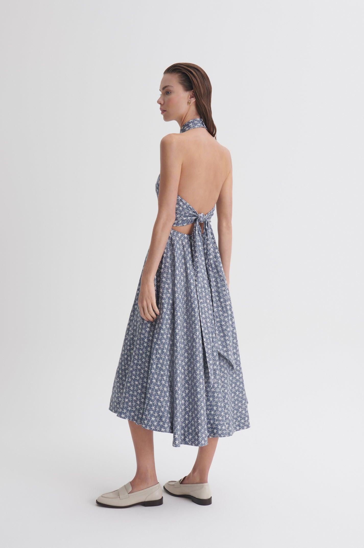 scanlan theodore silk print halter dress Linen Printed in Blue party_dress