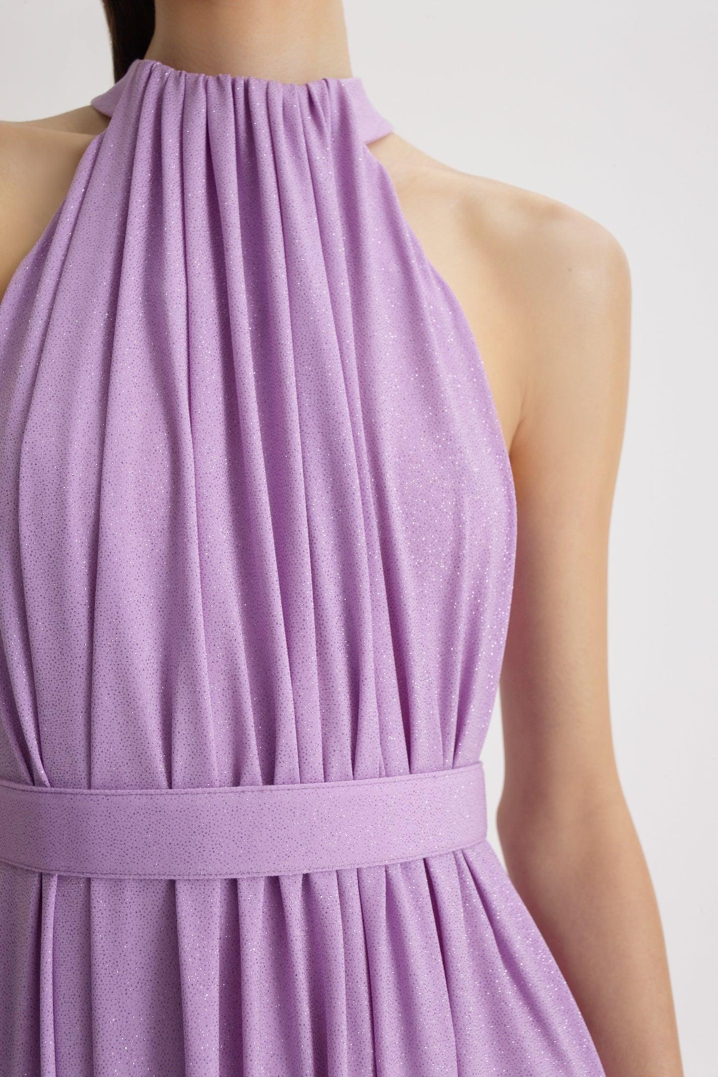scanlan theodore purple dress SILK CHAIN JACQUARD TURBAN DRESS