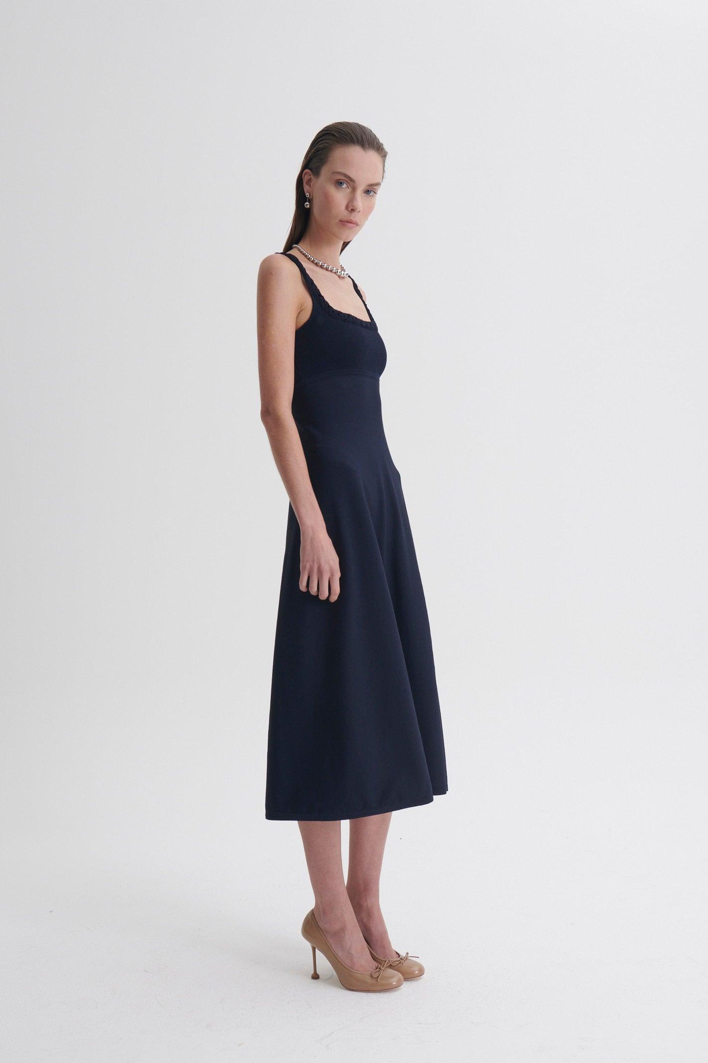 Scanlan Theodore Crepe Knit Daisy Neck Dress in Blue | Lyst Scanlan Theodore Crepe Knit Daisy Neck Dress in Blue | Lyst
