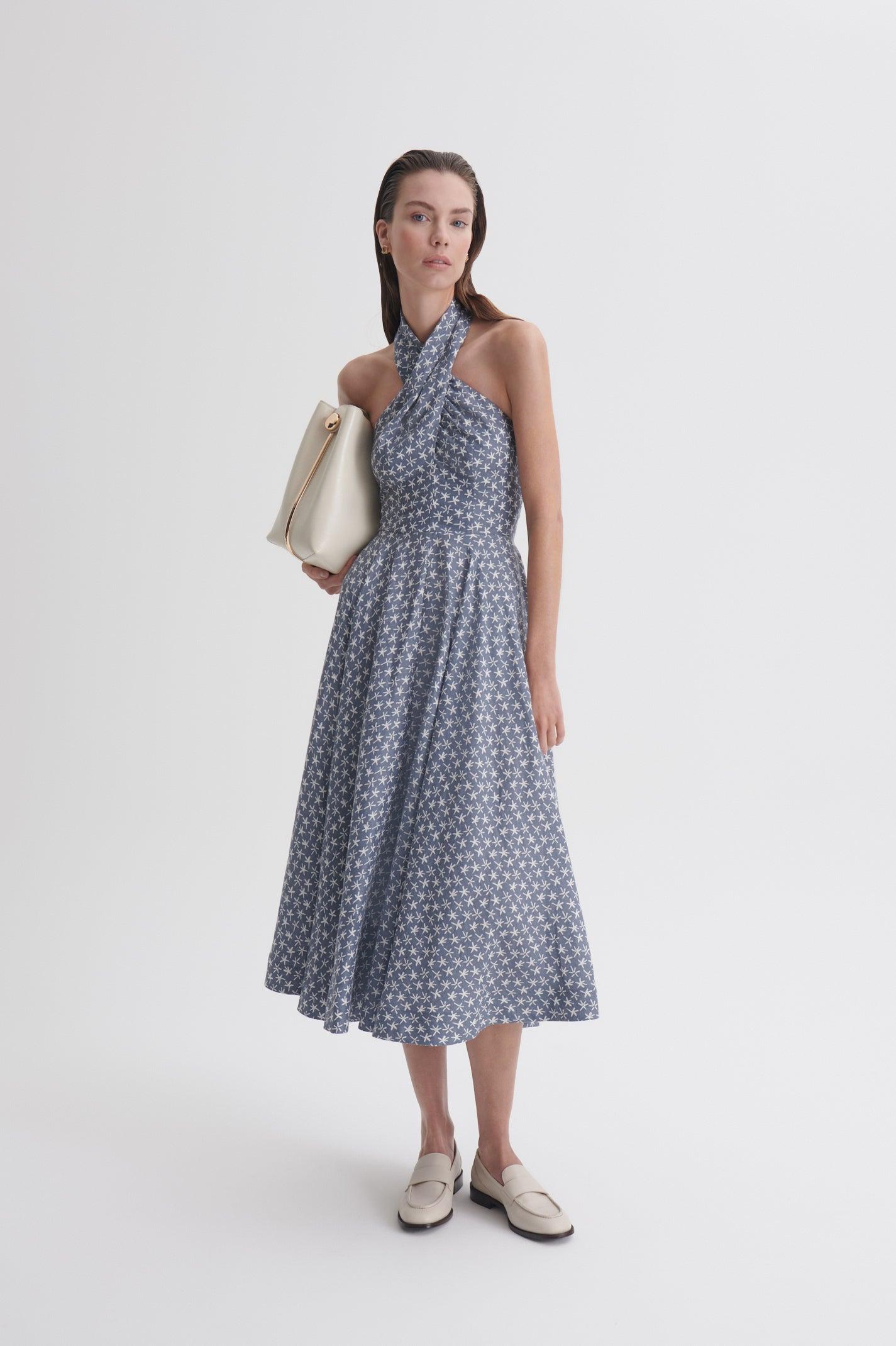 scanlan theodore halter dress Linen Printed in Blue img_rose_gold