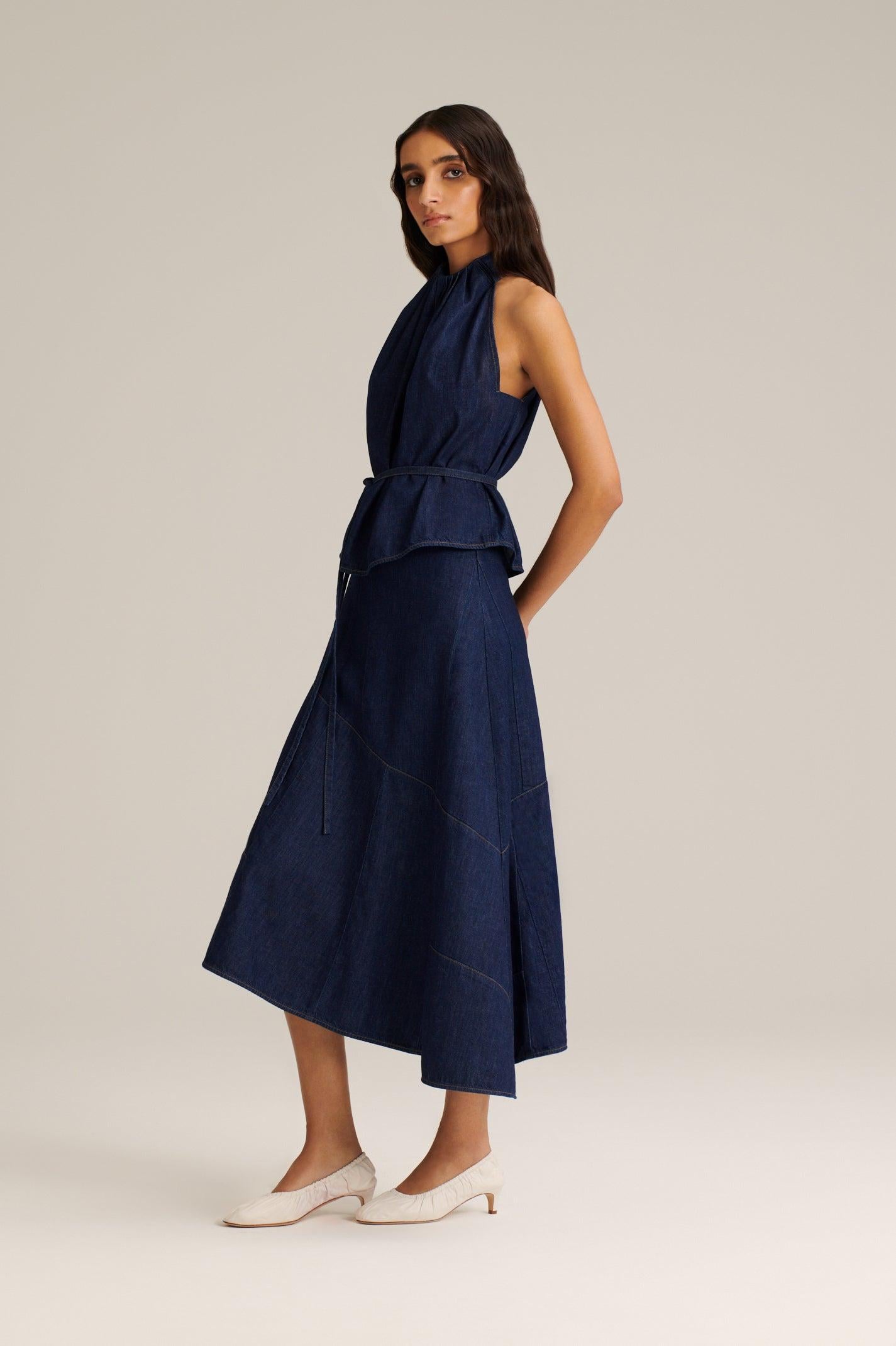scanlan denim dress Scanlan Theodore - Denim Cocoon Sleeve Mini Dress - White