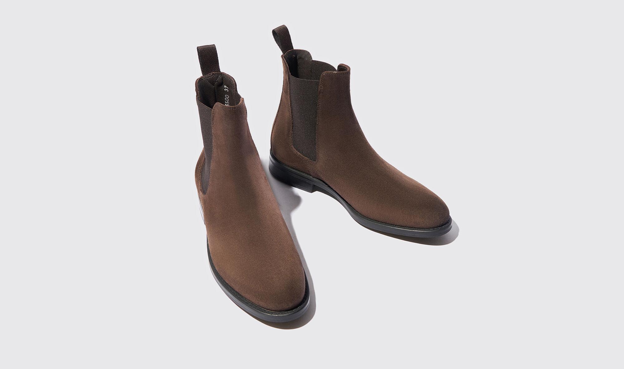 SCAROSSO Claudia Brown Suede Chelsea Boots in Black | Lyst