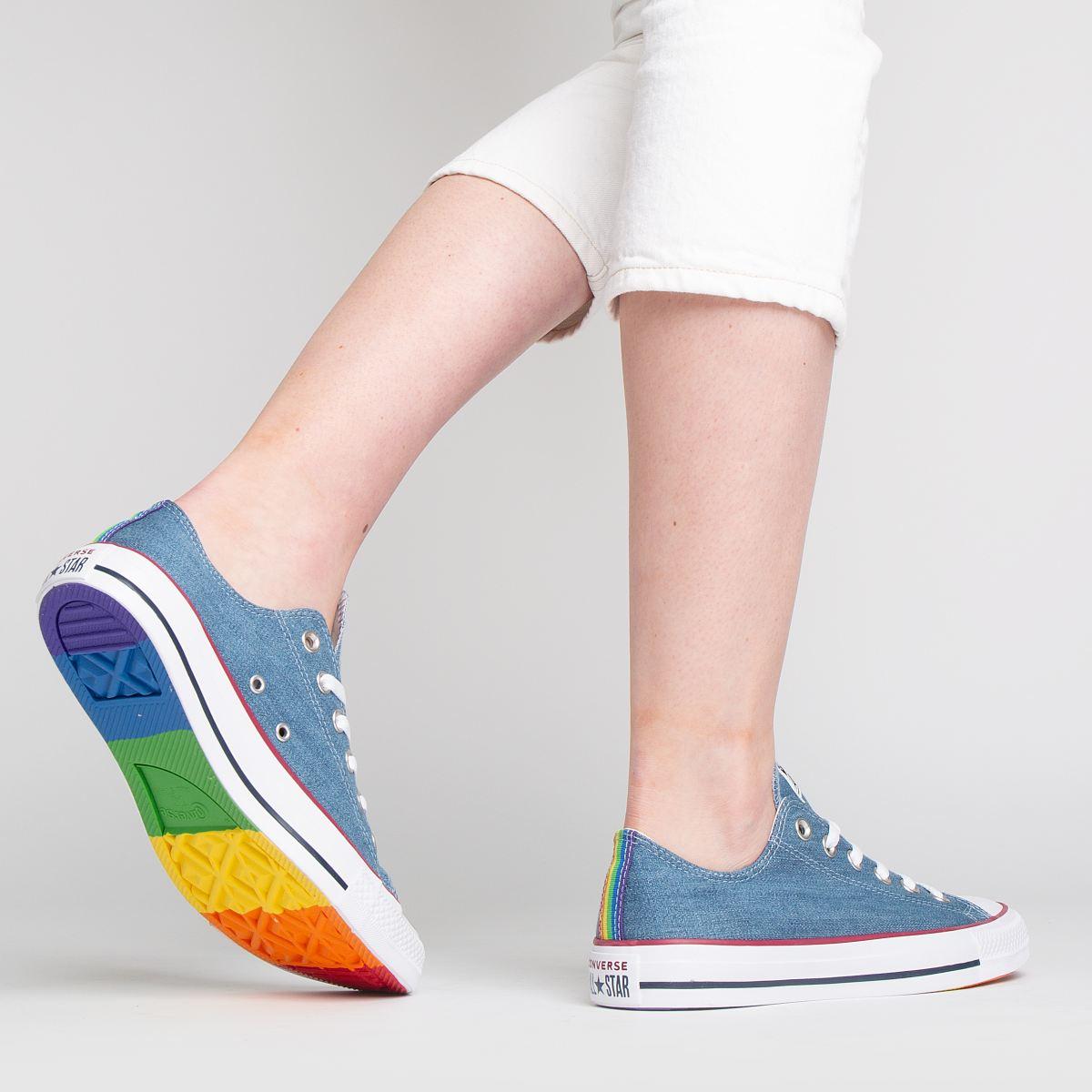 converse blue all star denim rainbow ox trainers