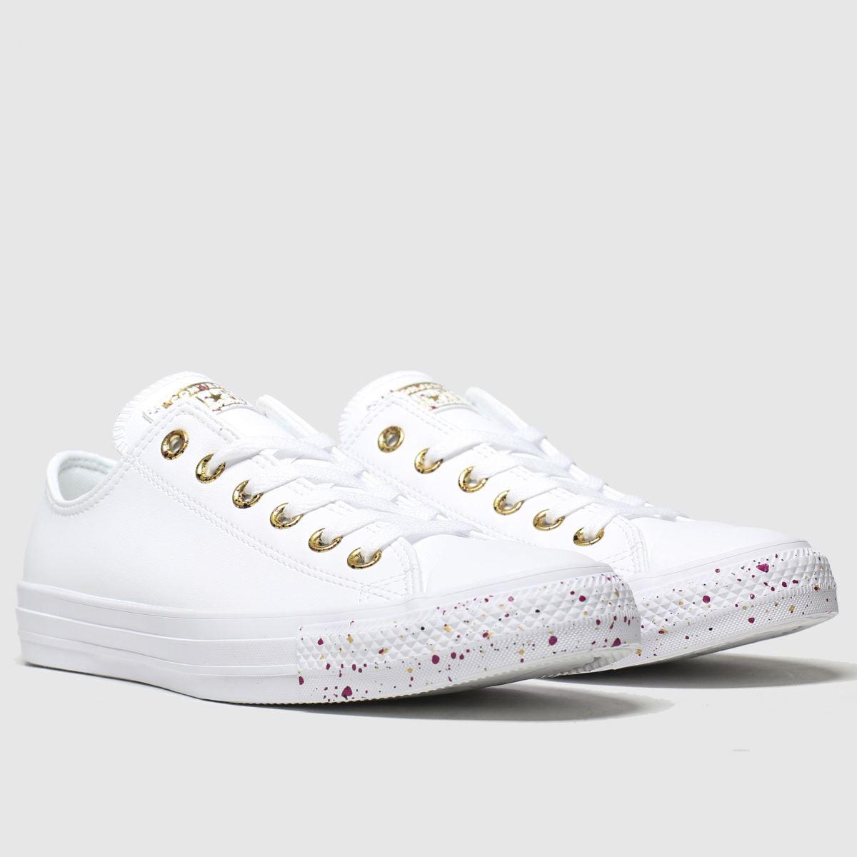 converse white & gold rose gold eyelets ox trainers