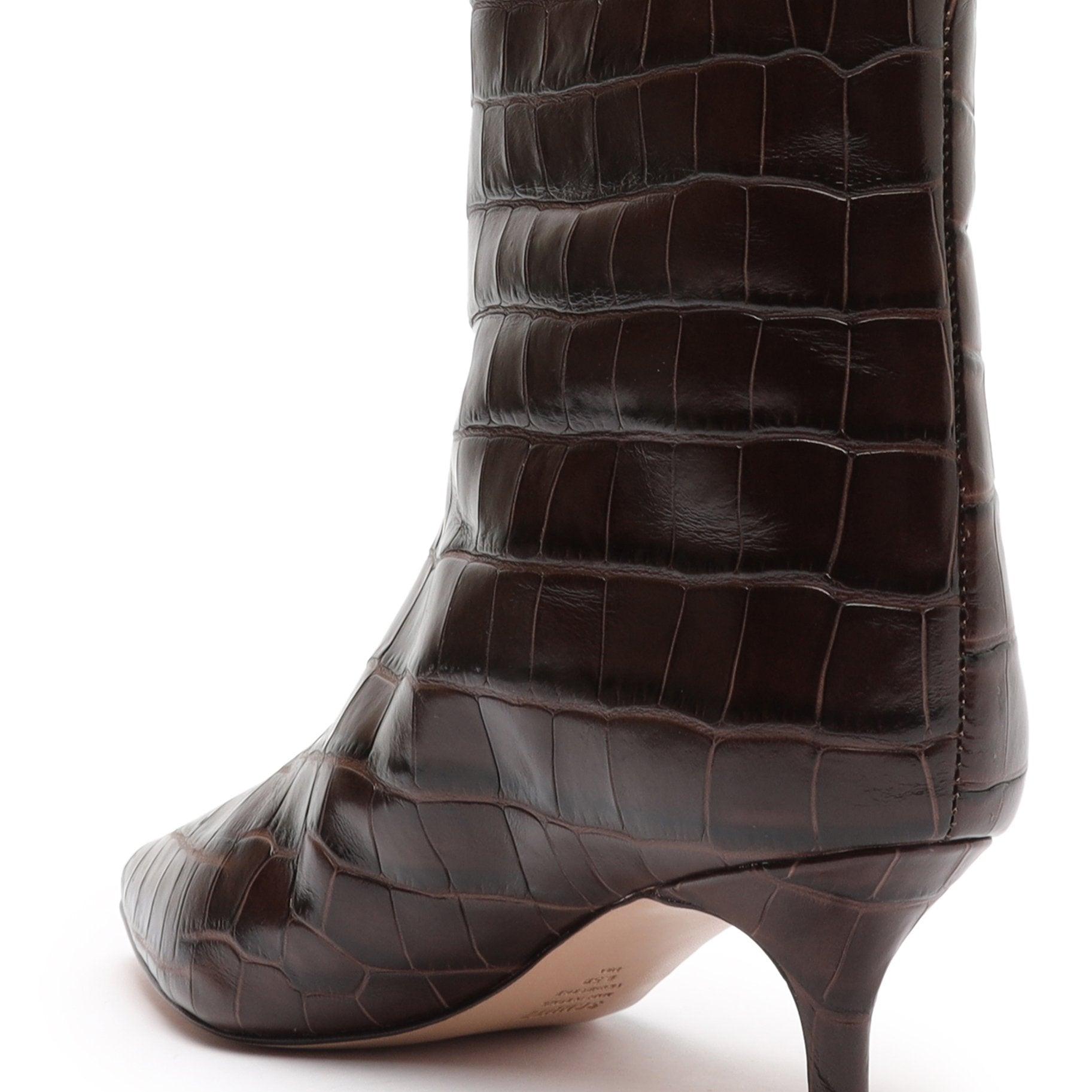 Schutz Maryana Black - Black Leather Boots - Croc-Embossed Boots