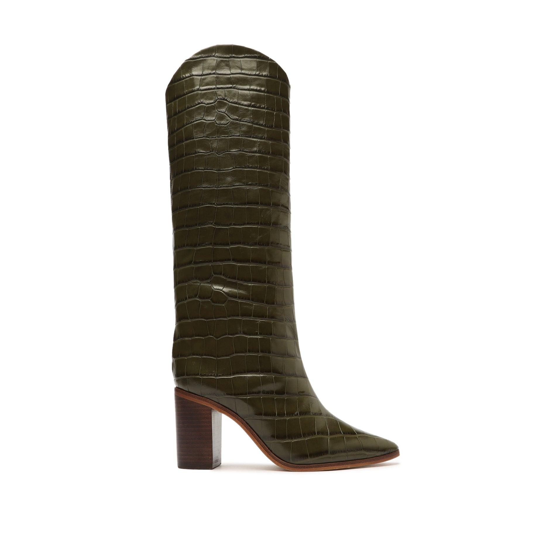 SCHUTZ SHOES Maryana Block Crocodileembossed Leather Boot in Green Lyst