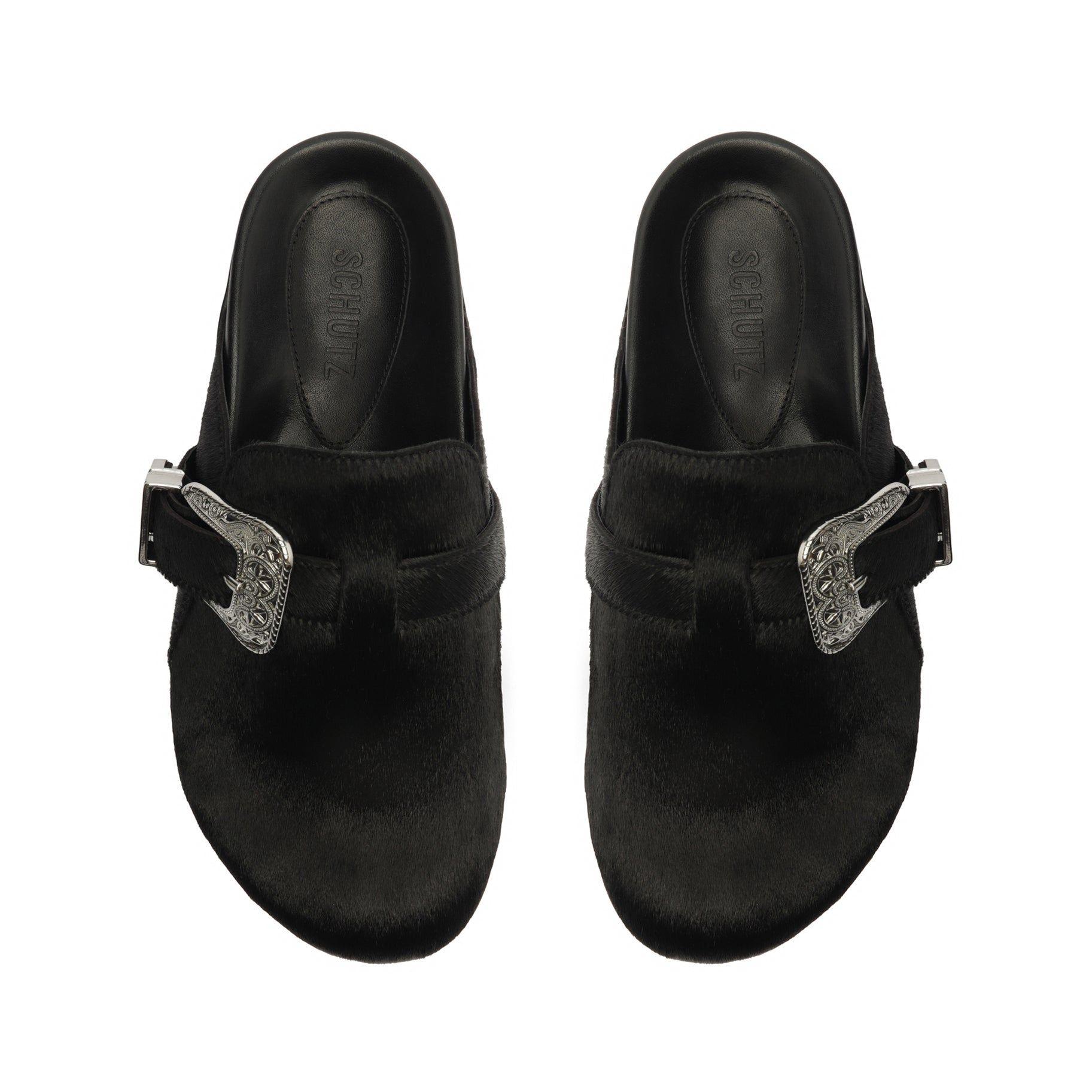 SCHUTZ SHOES Grace Calf Hair Leather Flat in Black | Lyst