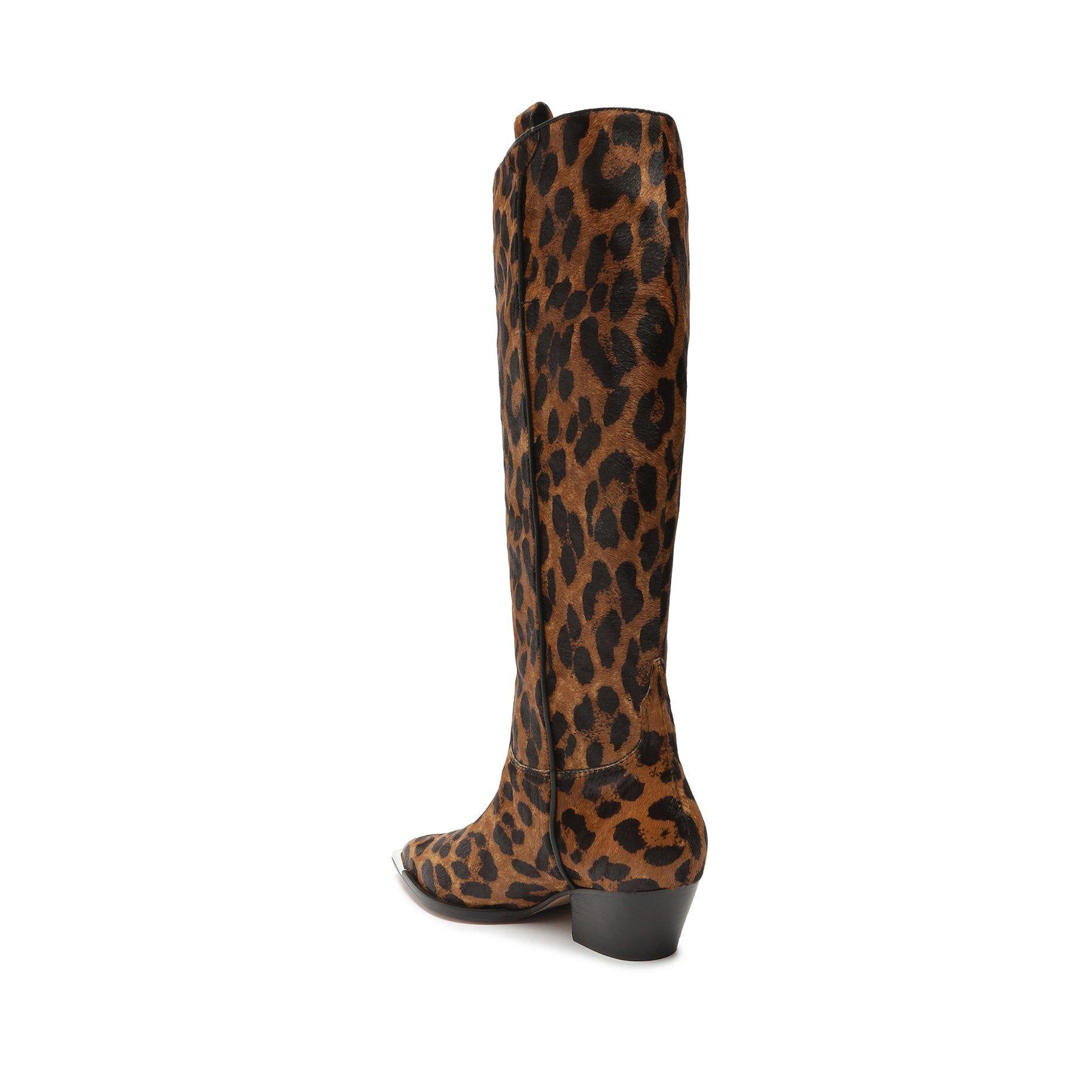 SCHUTZ SHOES Tessie Wild Up Leopard printed Leather Boot in Brown