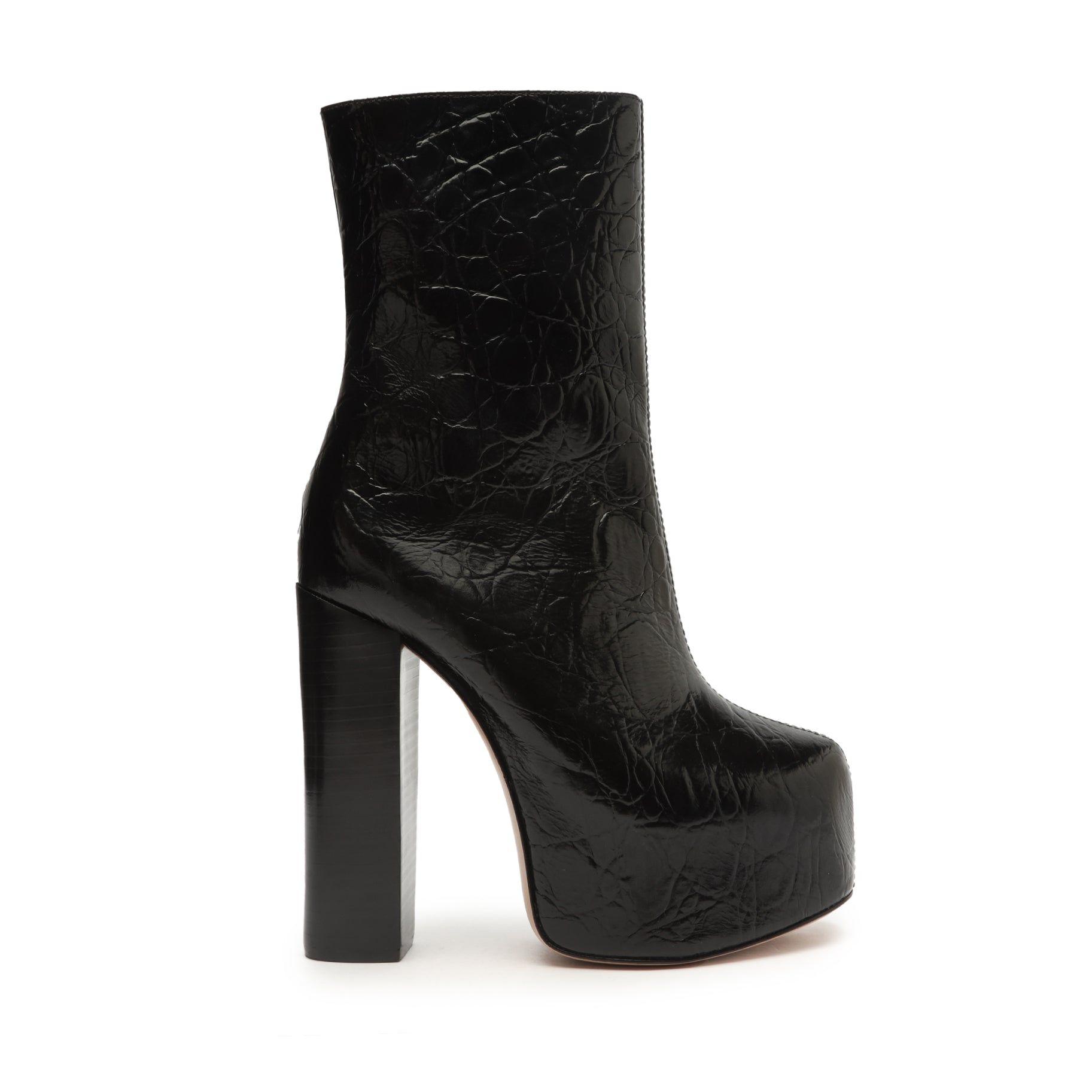 Schutz Women's Abbey Croc Embossed Kitten Heel Boots - Black - Size 6.5