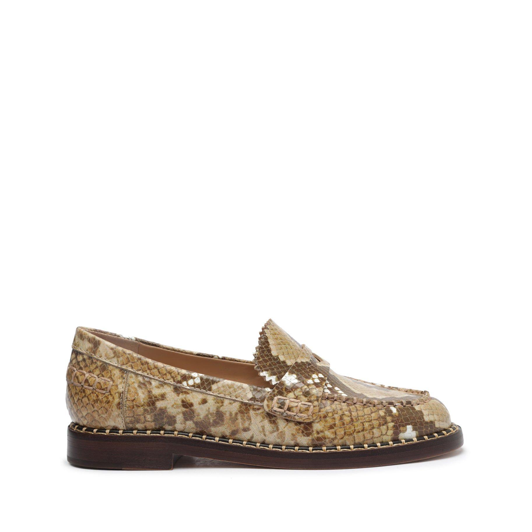 SCHUTZ SHOES Christie Snake-embossed Leather Flat in Brown | Lyst