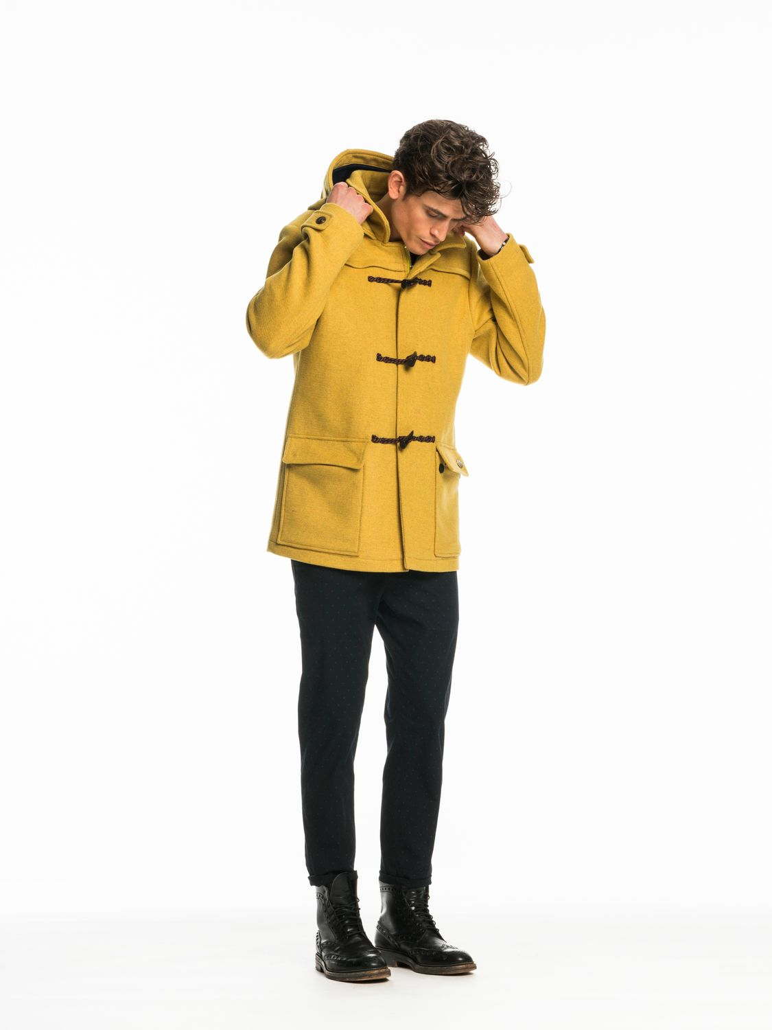 Scotch & Soda Wool Hooded Duffle Coat in Yellow for Men - Lyst