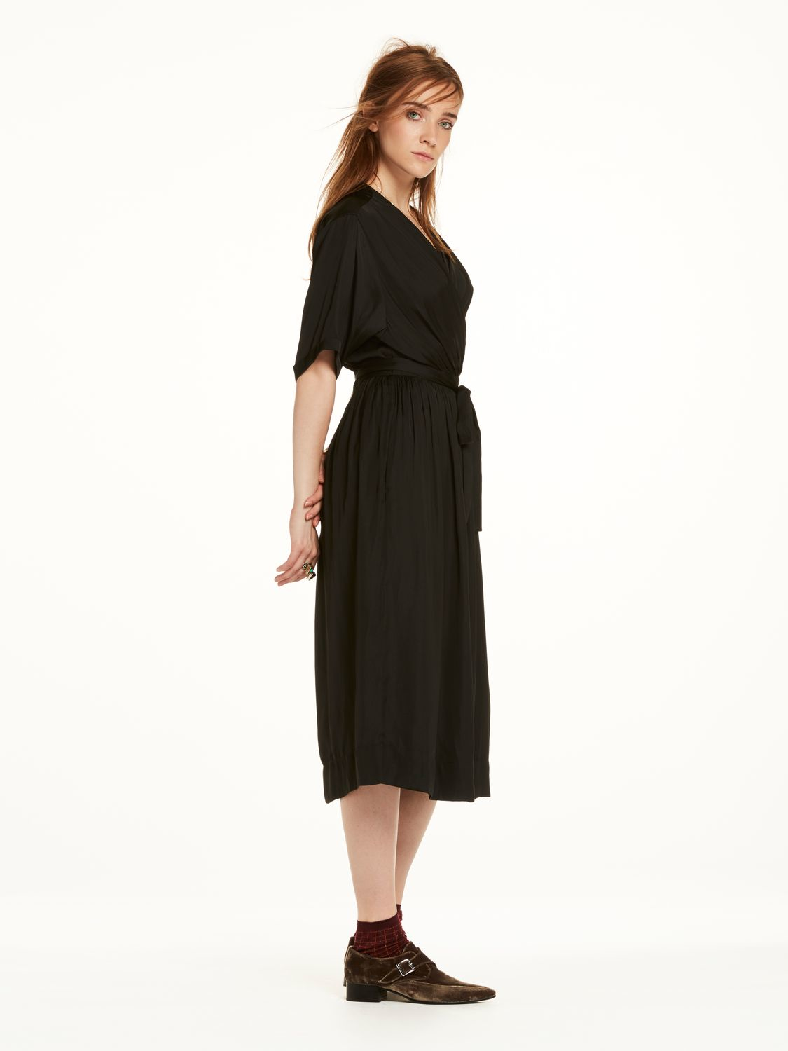 black silky wrap dress