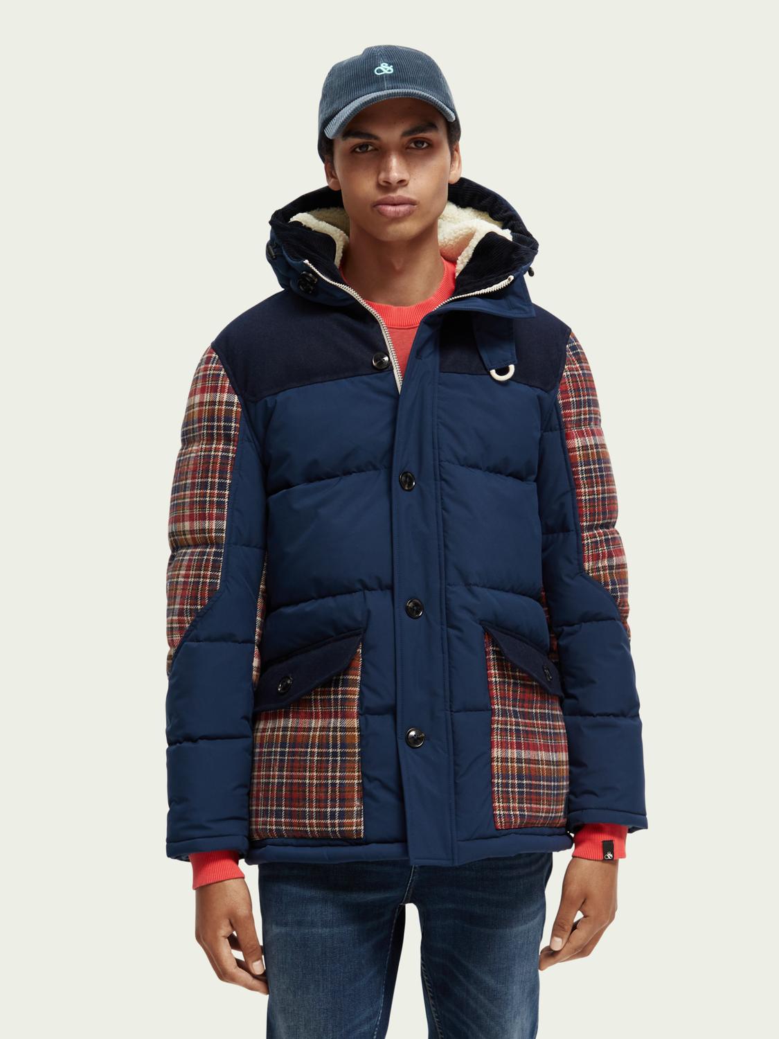 Scotch & Soda Water-repellent Check-panelled Puffer Jacket in Blue for Men  | Lyst