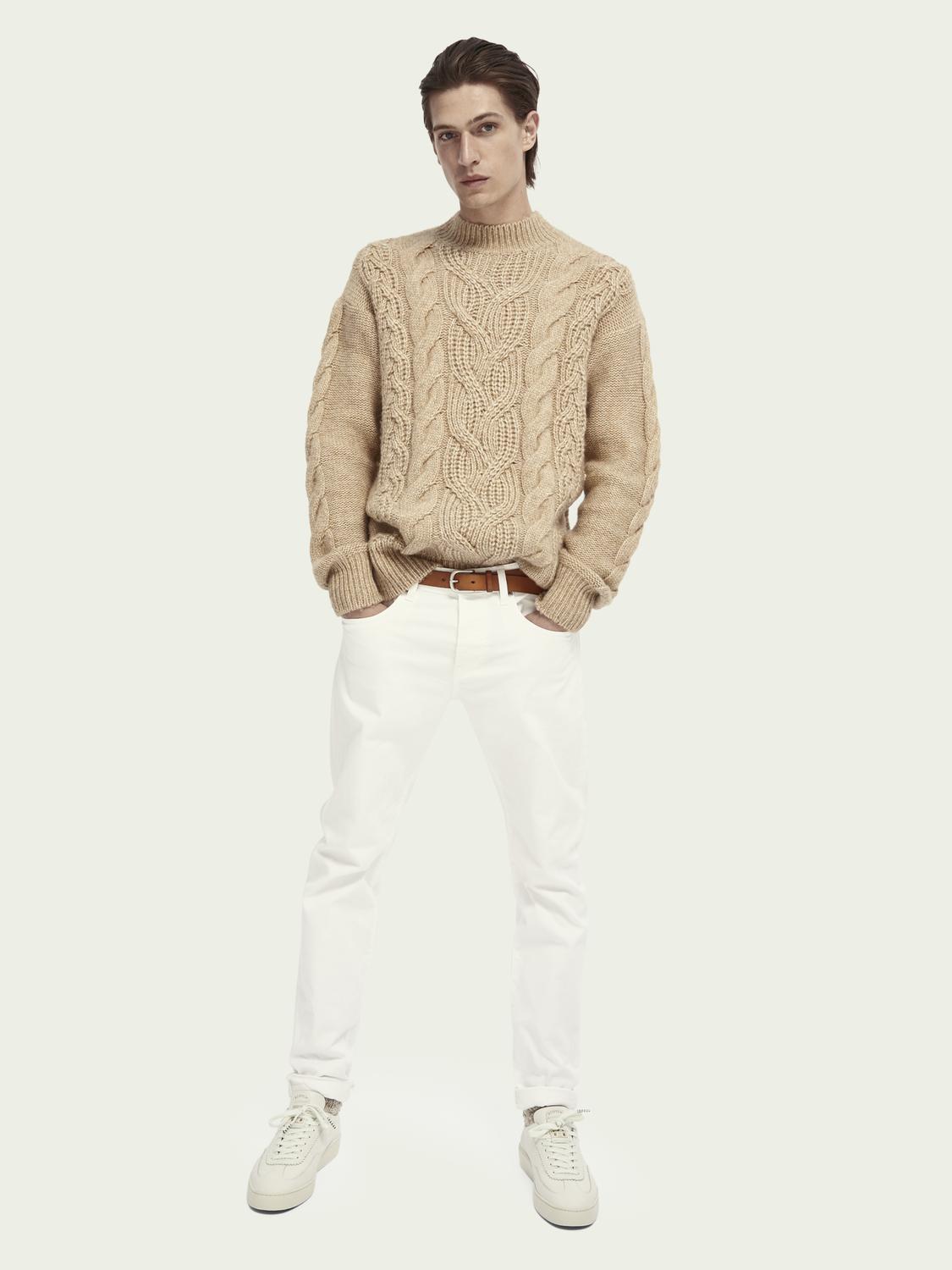 Scotch & Soda Wool Chunky Cable Knit Pullover in Camel Melange (Natural