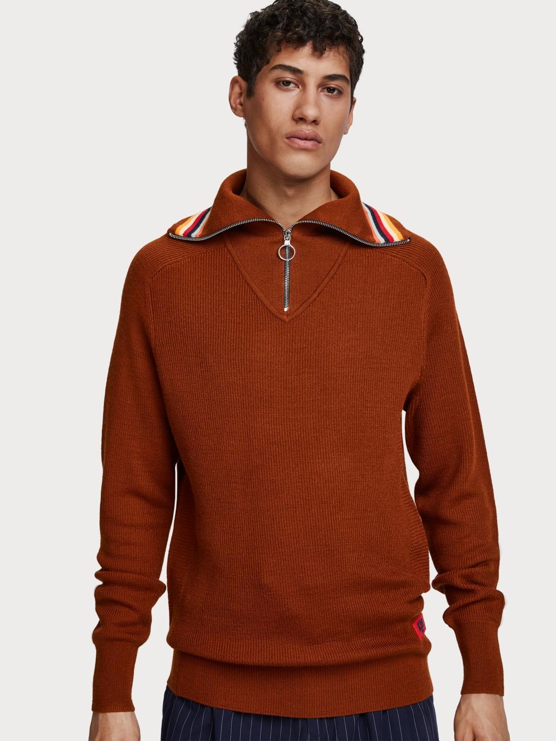 Scotch & Soda Wool Zip-up Collar Sweater in Brown for Men - Lyst