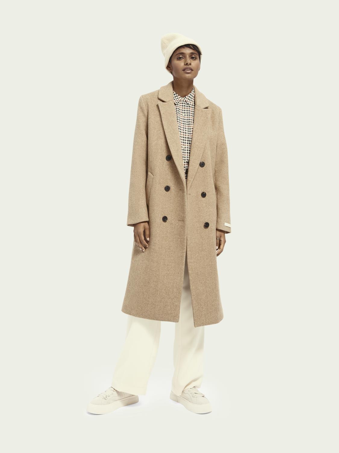 wool blend double breasted coat