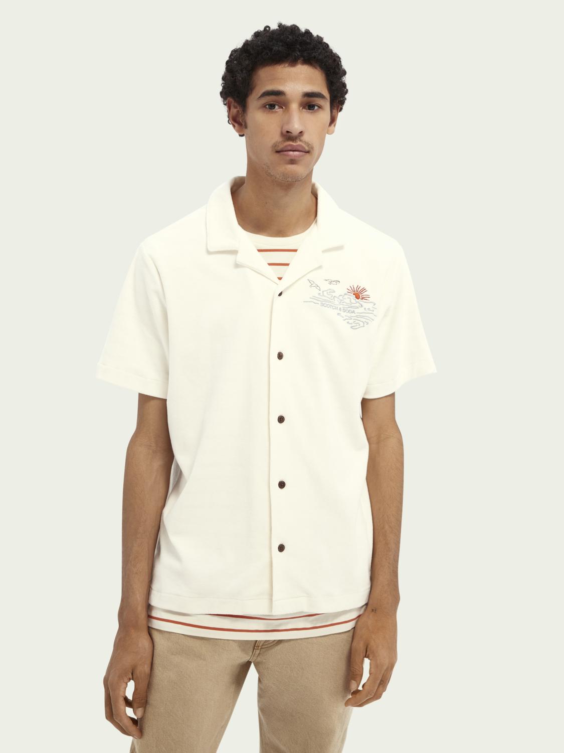 Scotch & Soda Terry Hawaii Shirt With Embroideries in White for Men | Lyst