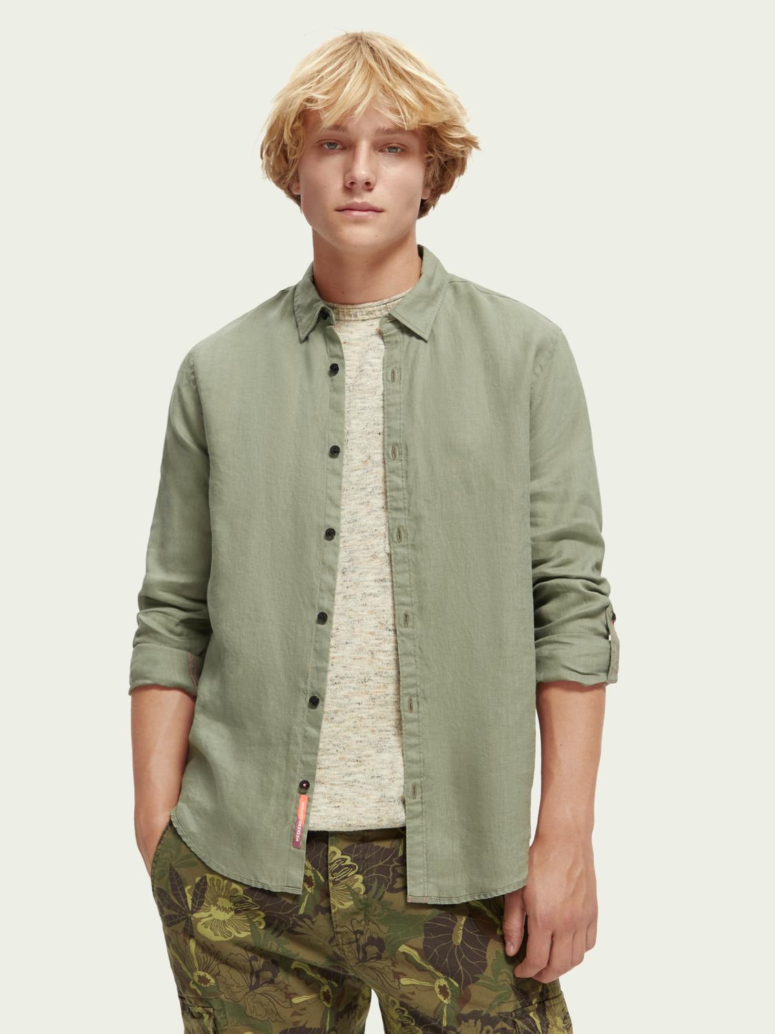 Scotch & Soda Linen Shirt With Sleeve Adjustments in Green for Men Lyst