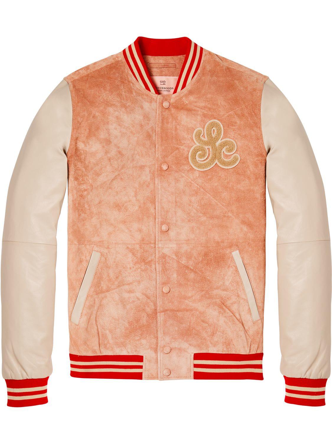 Scotch & Soda Suede Varsity Jacket in Pink Ash (Pink) for Men - Lyst
