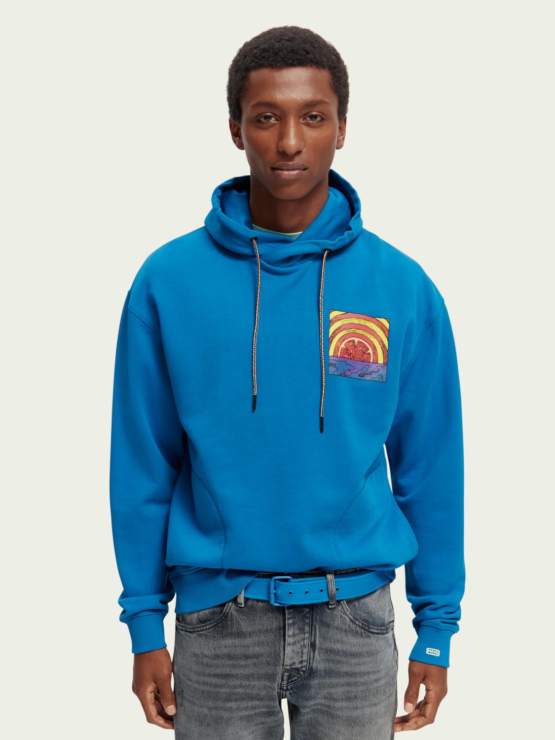 Scotch & Soda Relaxed Fit Artwork Organic Cotton Hoodie in Blue for Men ...