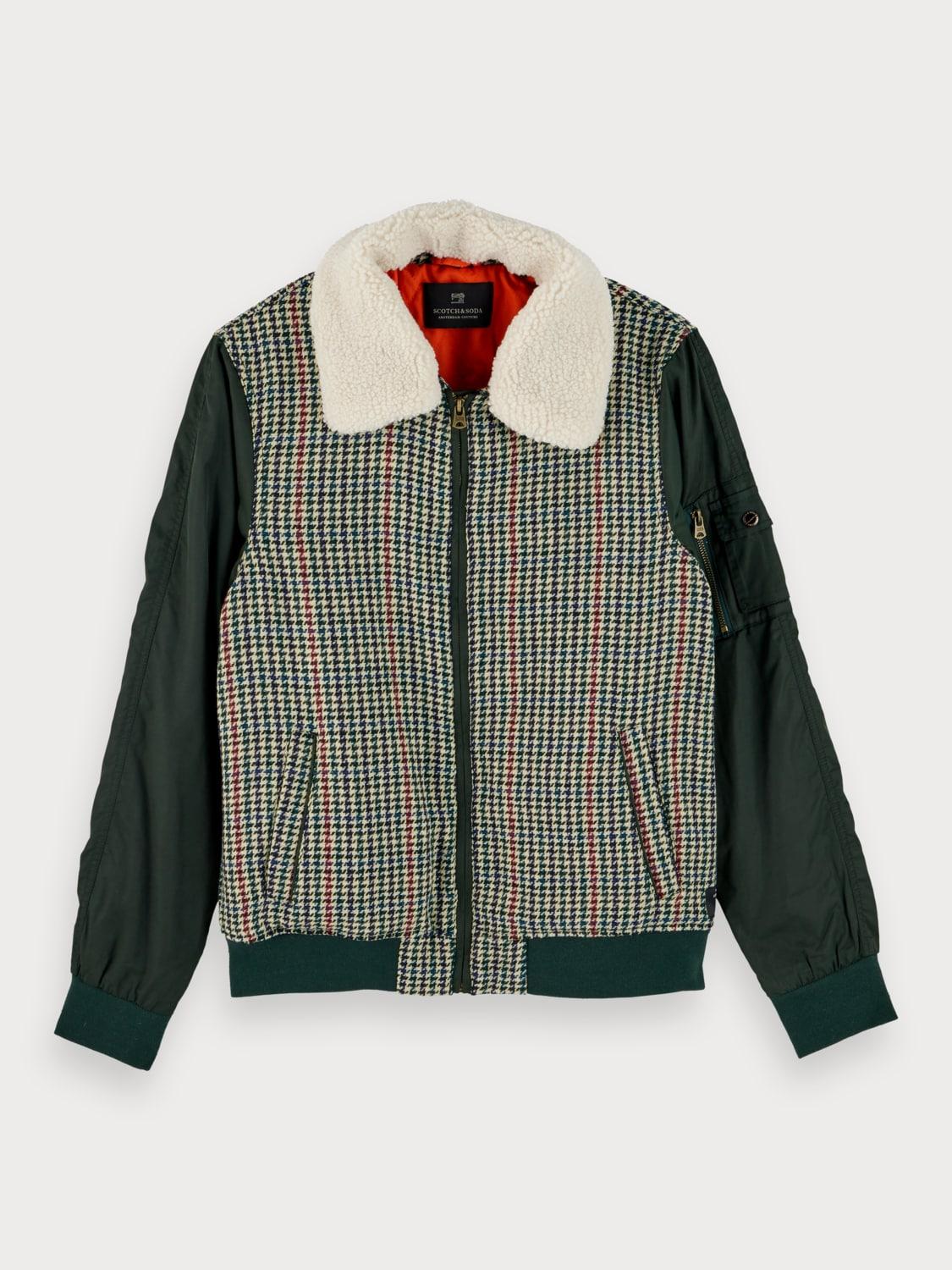 Scotch & Soda Wool Houndstooth Bomber Jacket in Combo a (Green) for Men - Lyst
