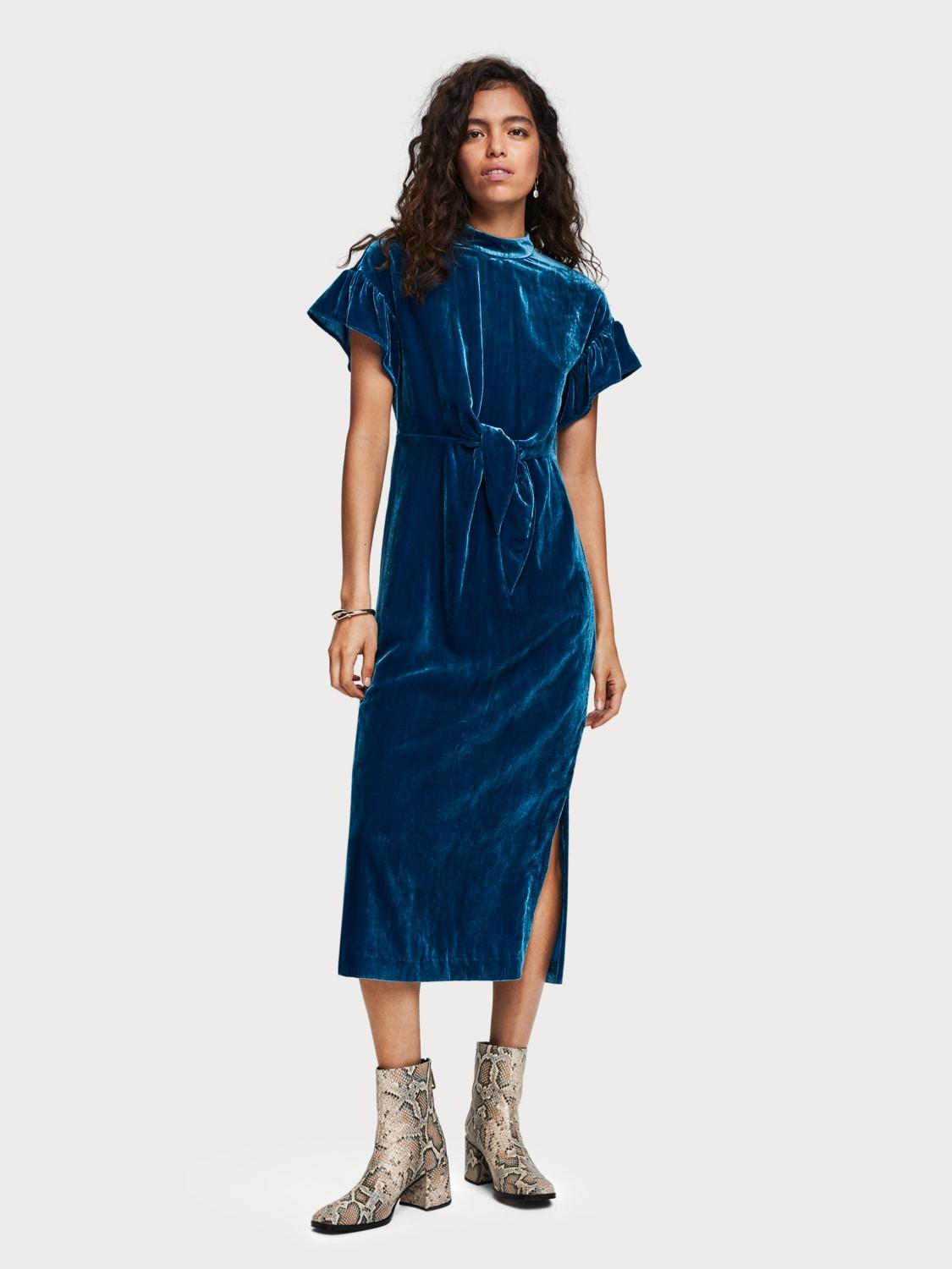 Scotch & Soda Fluwelen Midi-jurk in het Blauw | Lyst NL