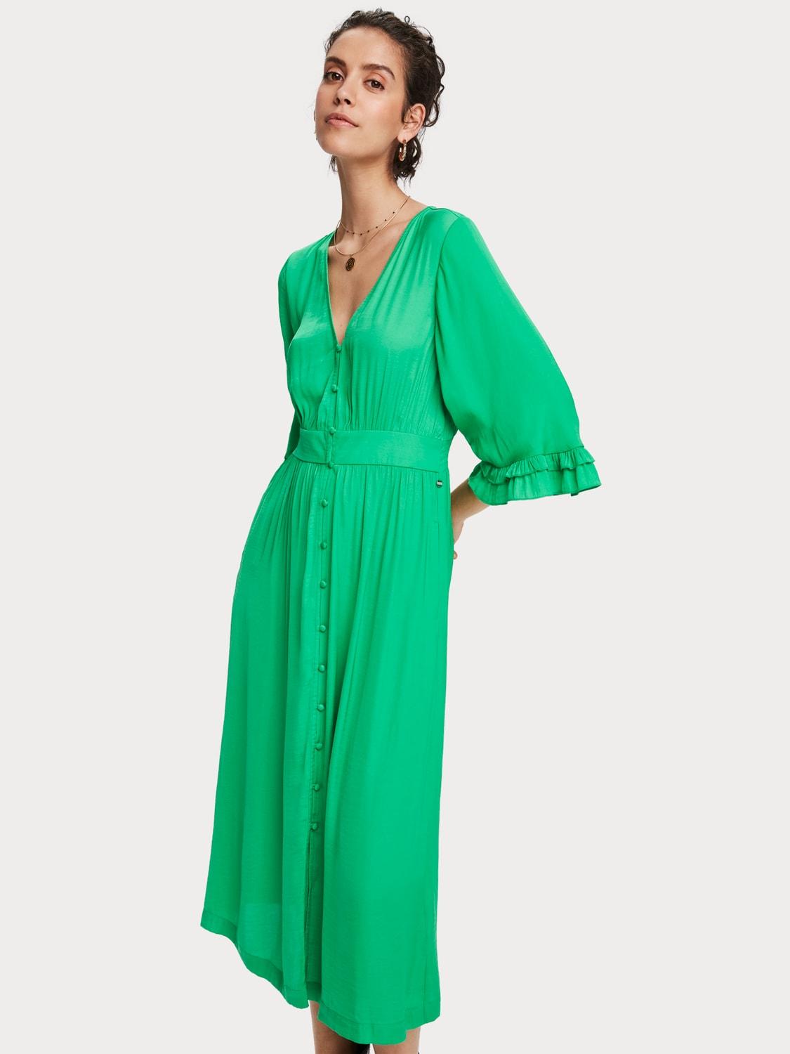 Scotch & Soda V-neck Midi Dress in Green - Lyst