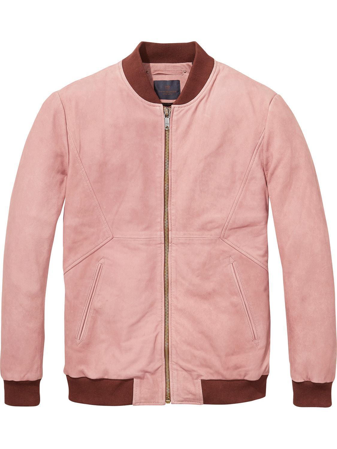 Scotch & Soda Suede Bomber Jacket in Pink for Men - Lyst