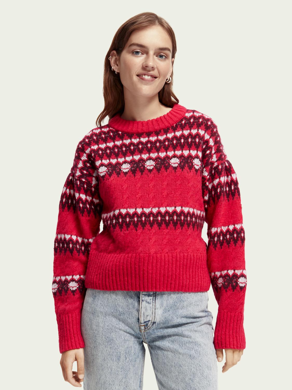 Scotch & Soda Wool Cable Knit Fair Isle Sweater in Red Lyst
