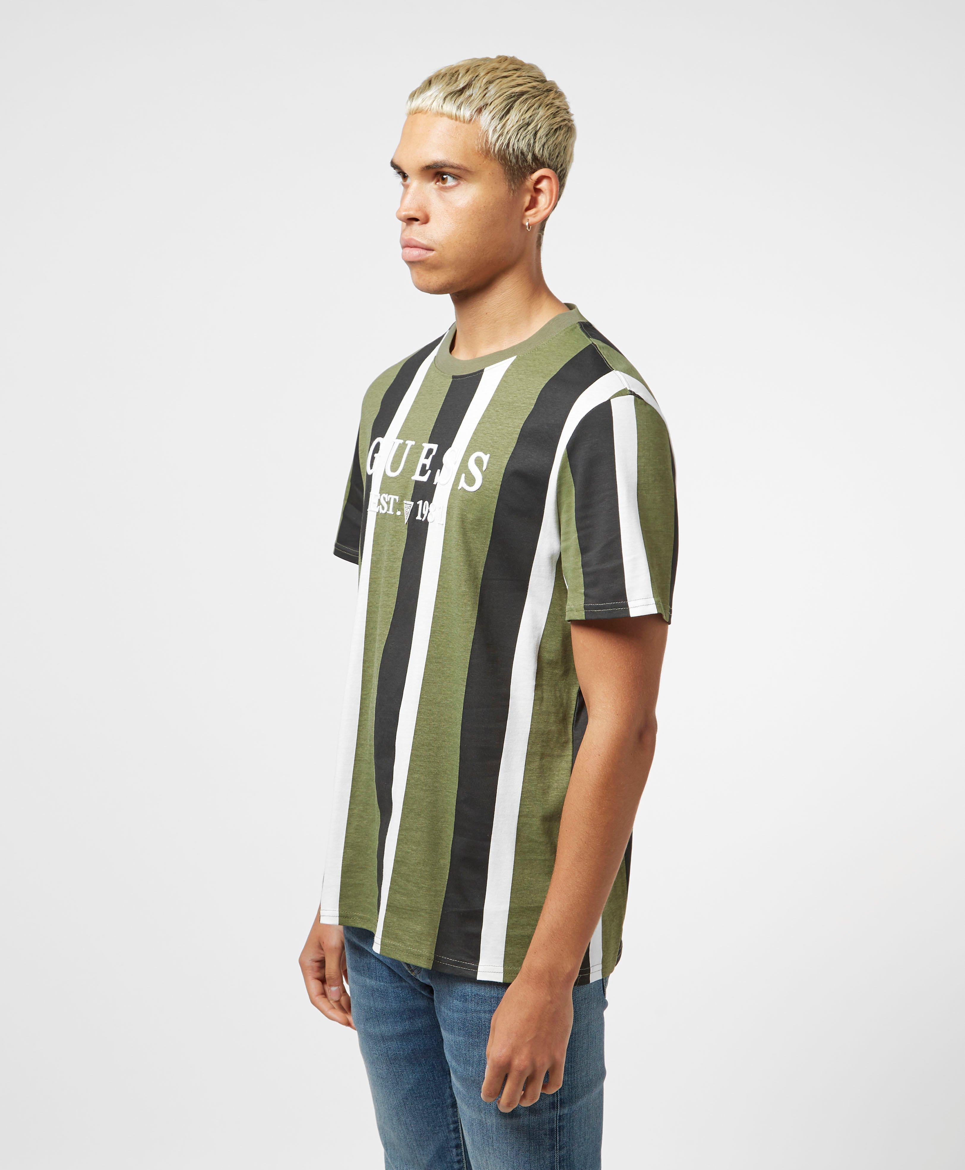 Guess Vertical Striped T-shirt in Green for Men | Lyst