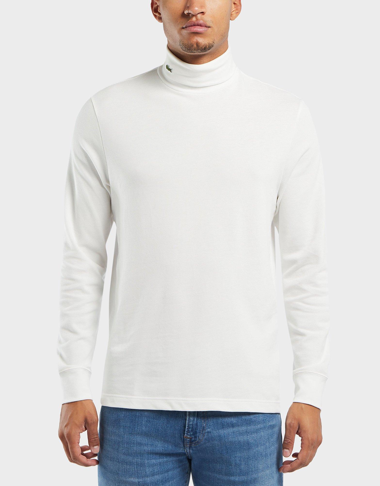 Lacoste Cotton Logo Roll Neck Long Sleeve T-shirt in White for Men | Lyst