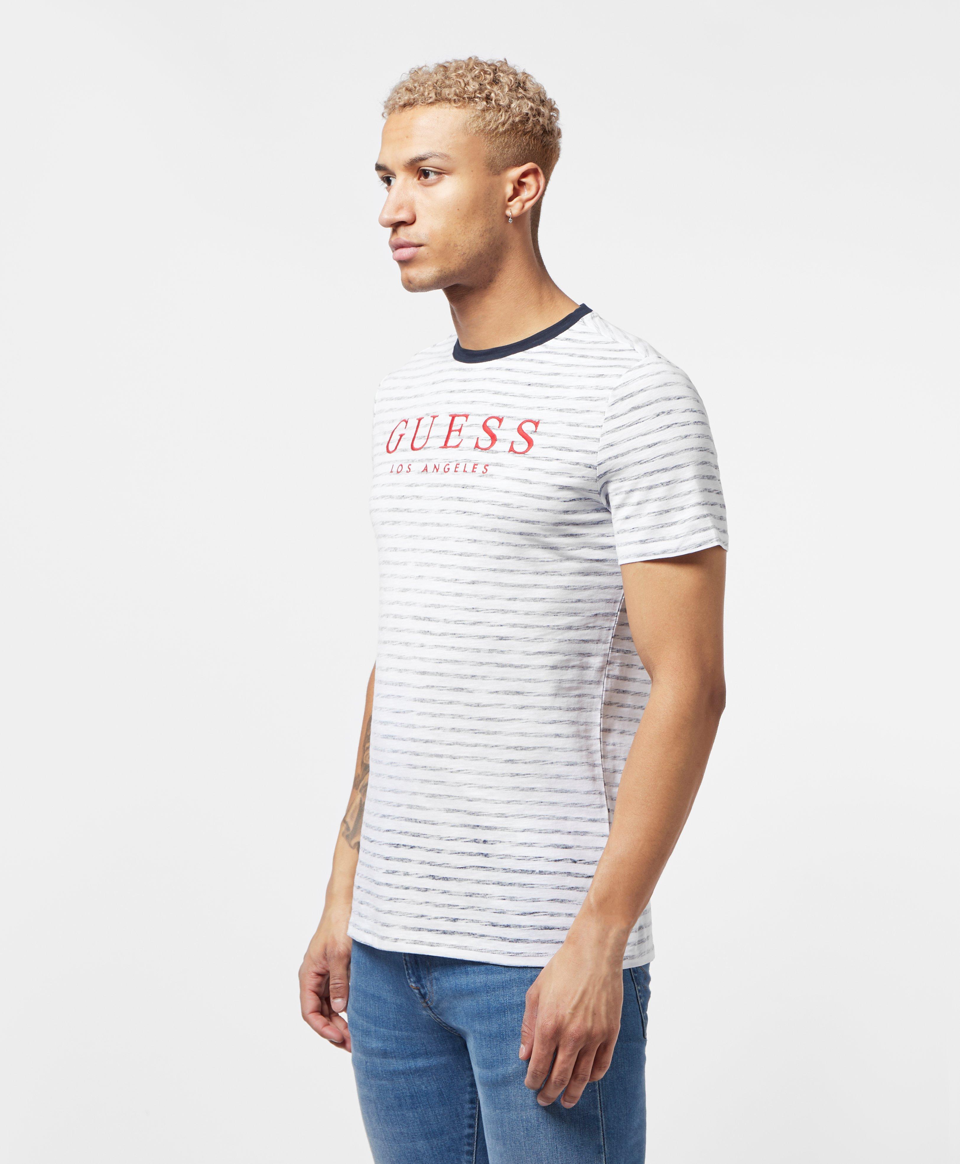 Guess Fine Stripe Short Sleeve T-shirt in White for Men - Lyst