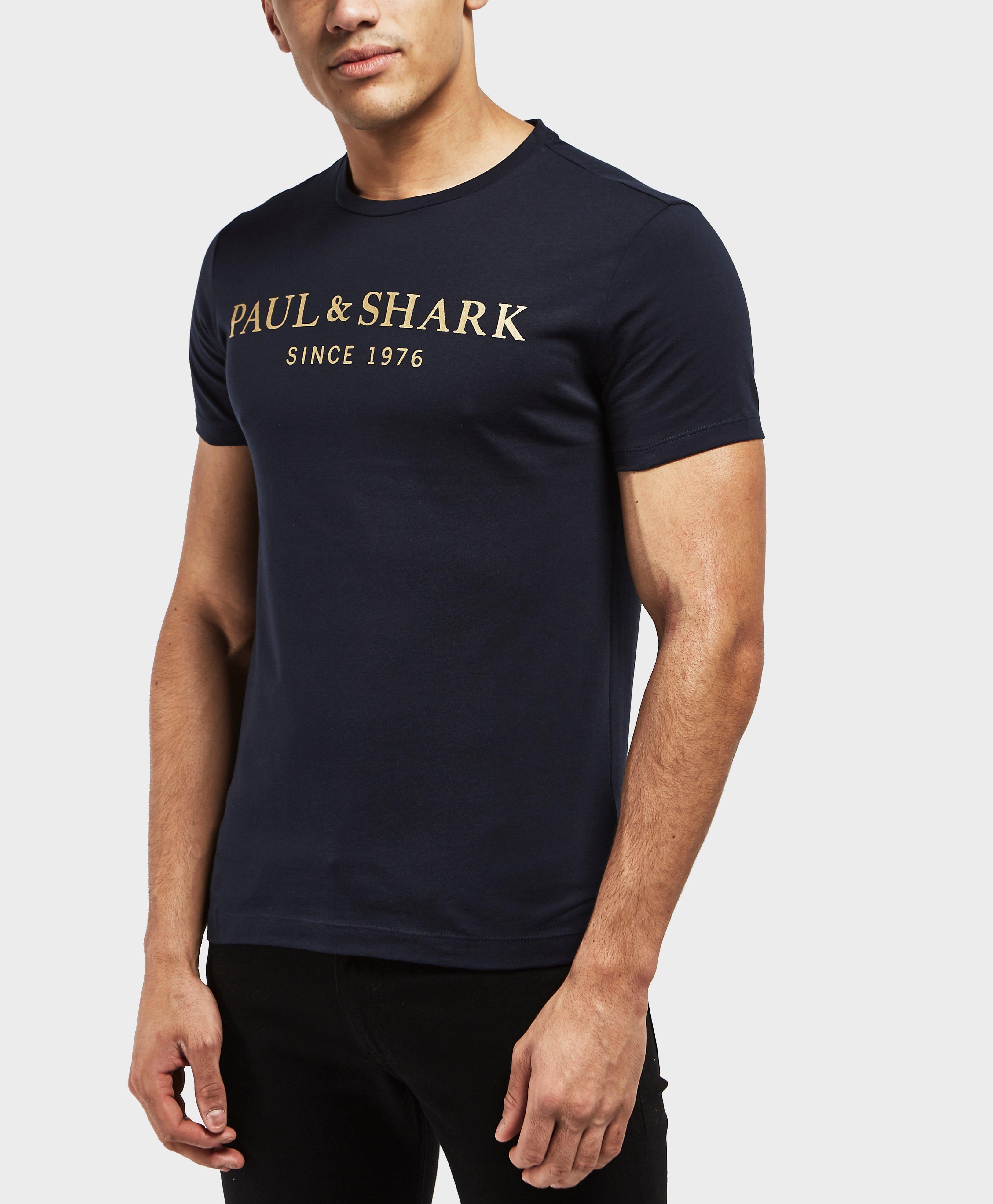New Mens Paul /& Shark Gold Logo T-Shirt White Short sleeve Crew neck