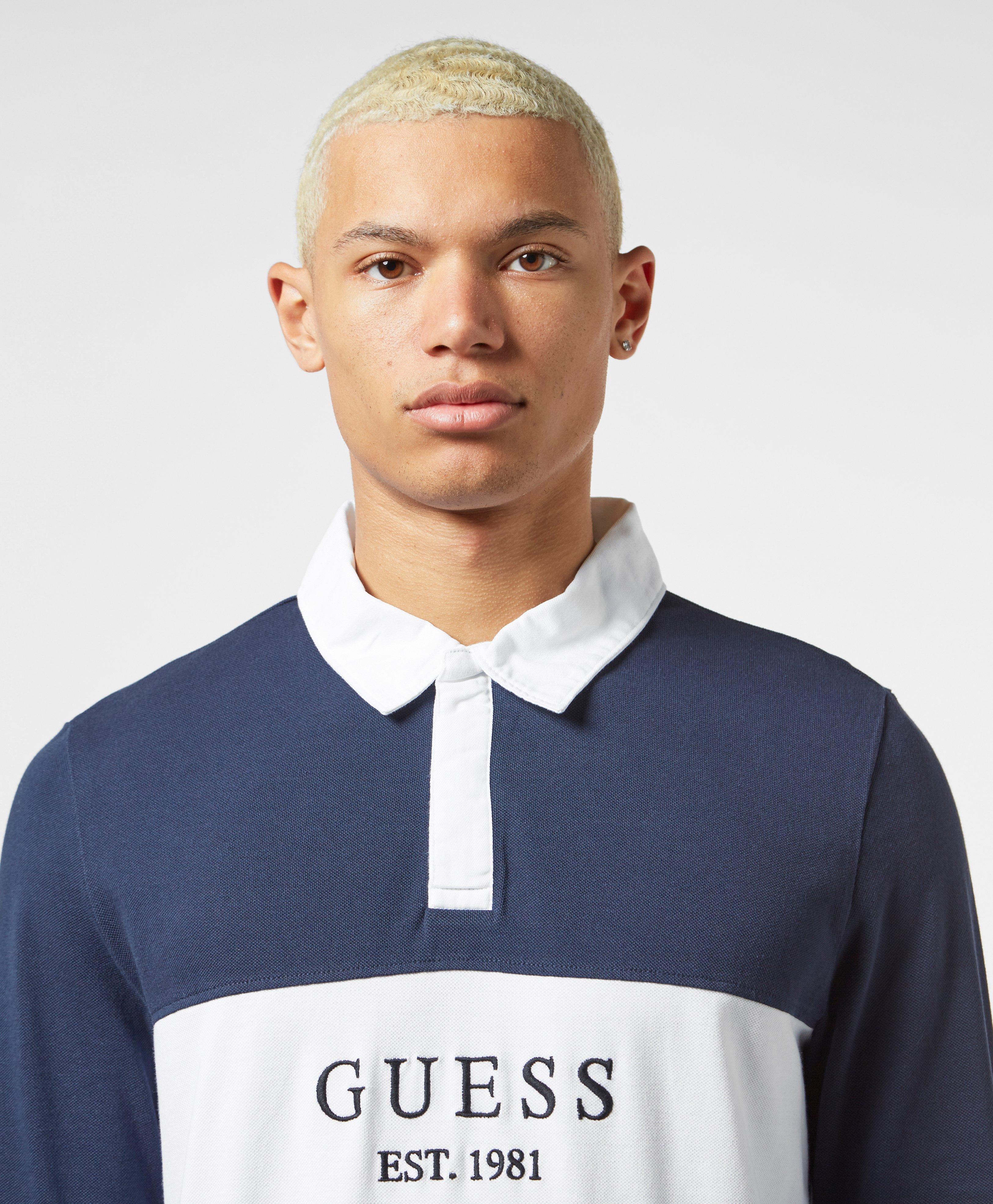 Guess Cotton Alwyn Long Sleeve Polo Shirt in Blue/White (Blue) for Men ...