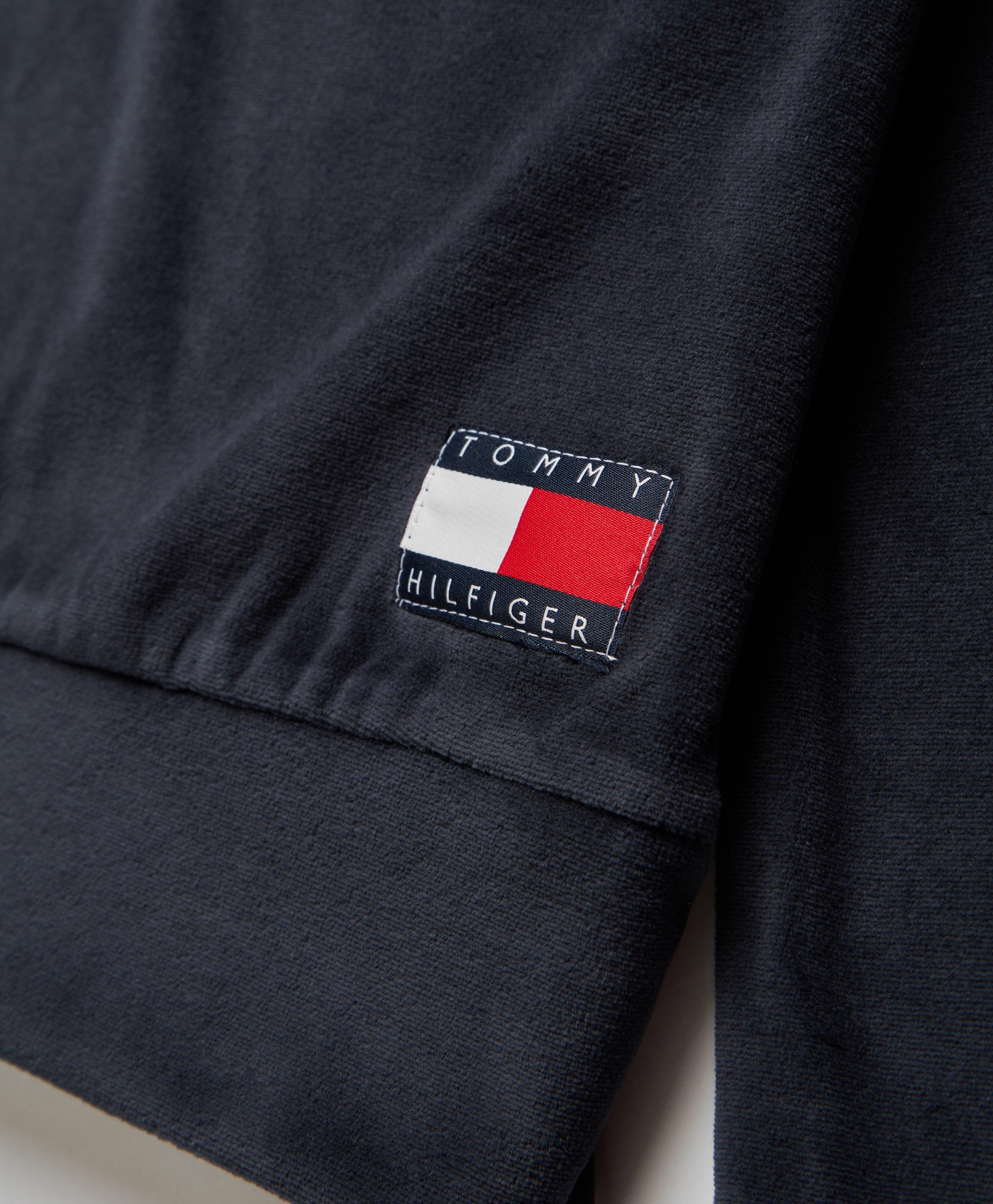 softest velvet fabric Tommy Hilfiger dark gray chenille collared sweatshirt with small embroidered logo