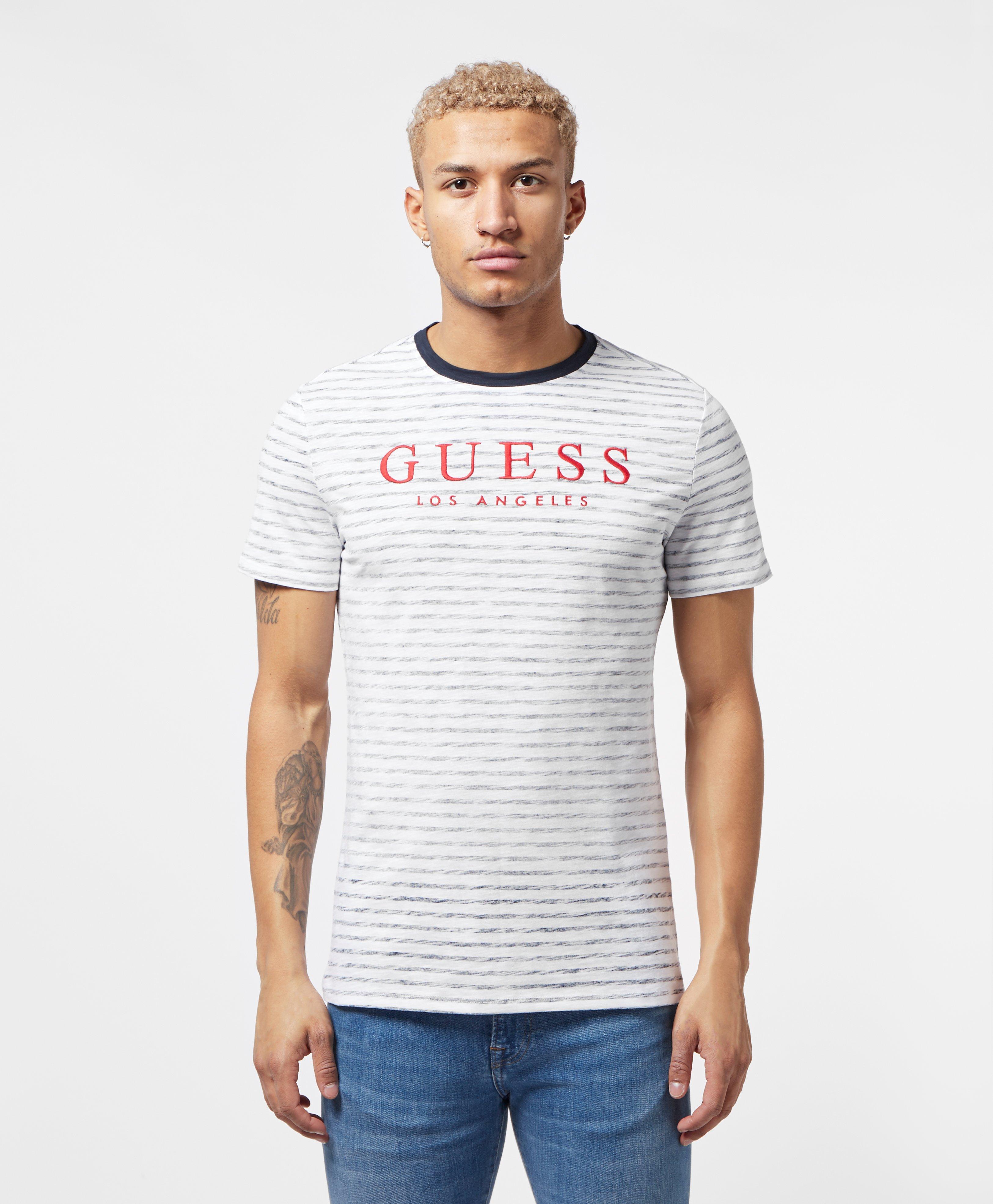 Guess Fine Stripe Short Sleeve T-shirt in White for Men - Lyst