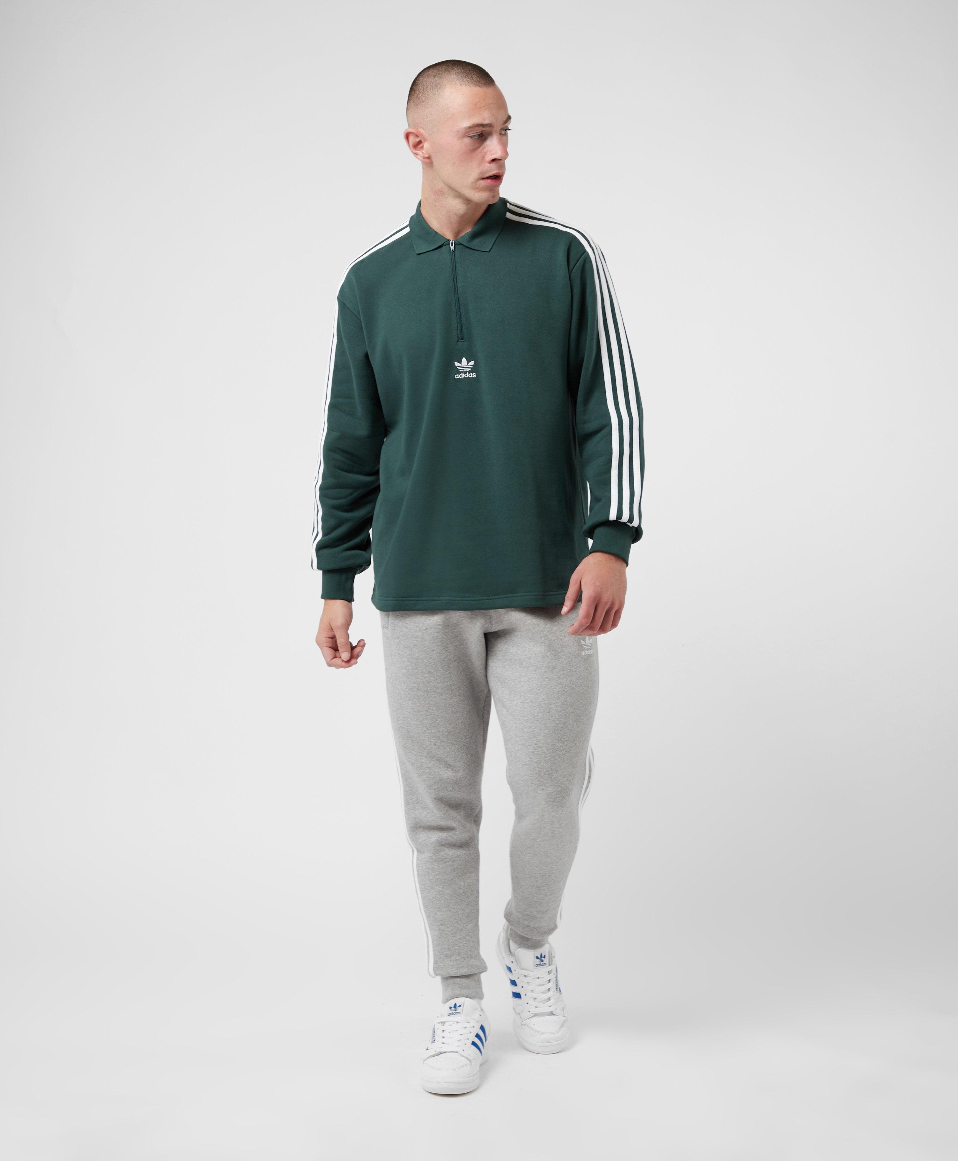 adidas Originals 3-stripes Polo Sweatshirt in Green for Men | Lyst